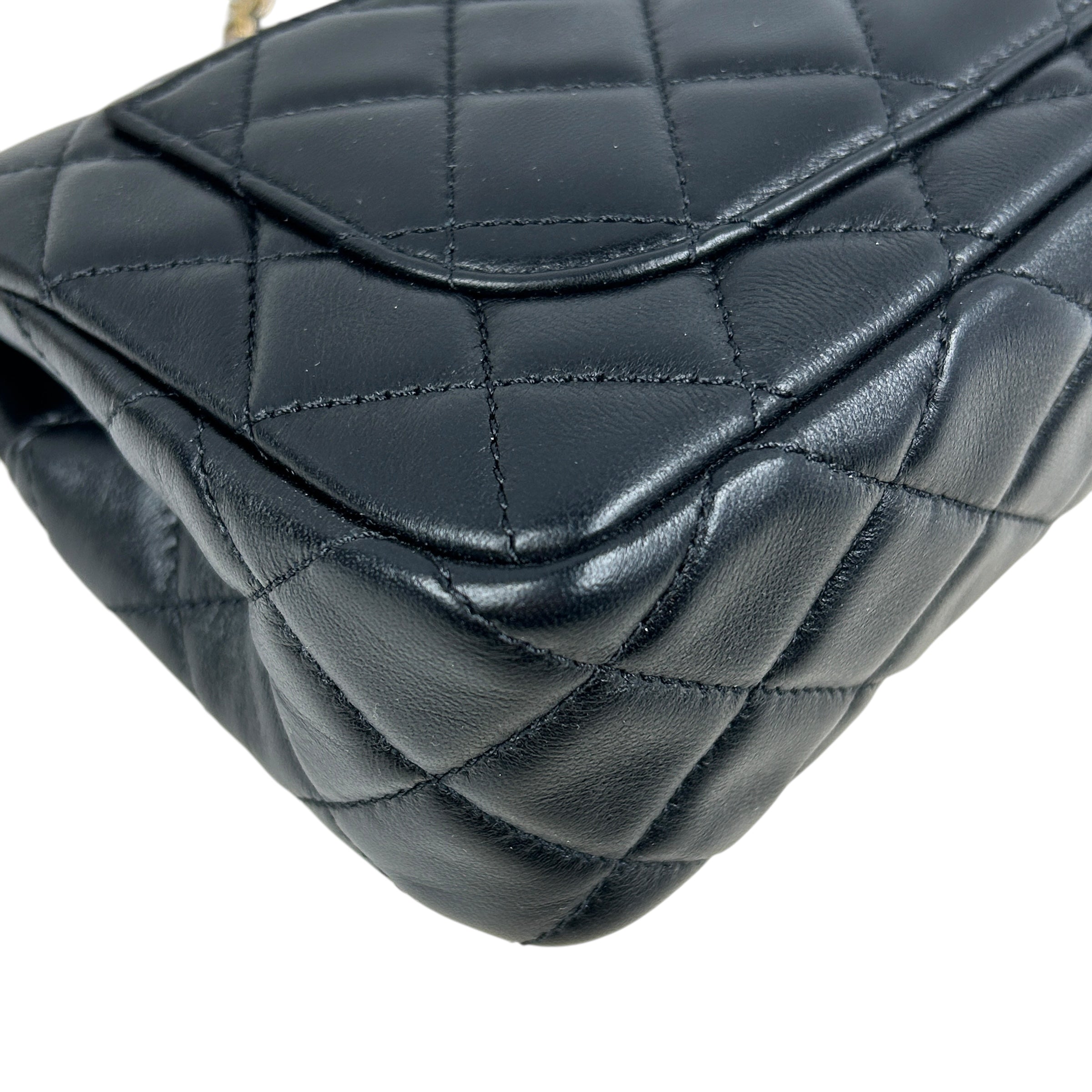 Black Lambskin Leather Quilted Rectangle Mini Pearl Crush w/AGHW