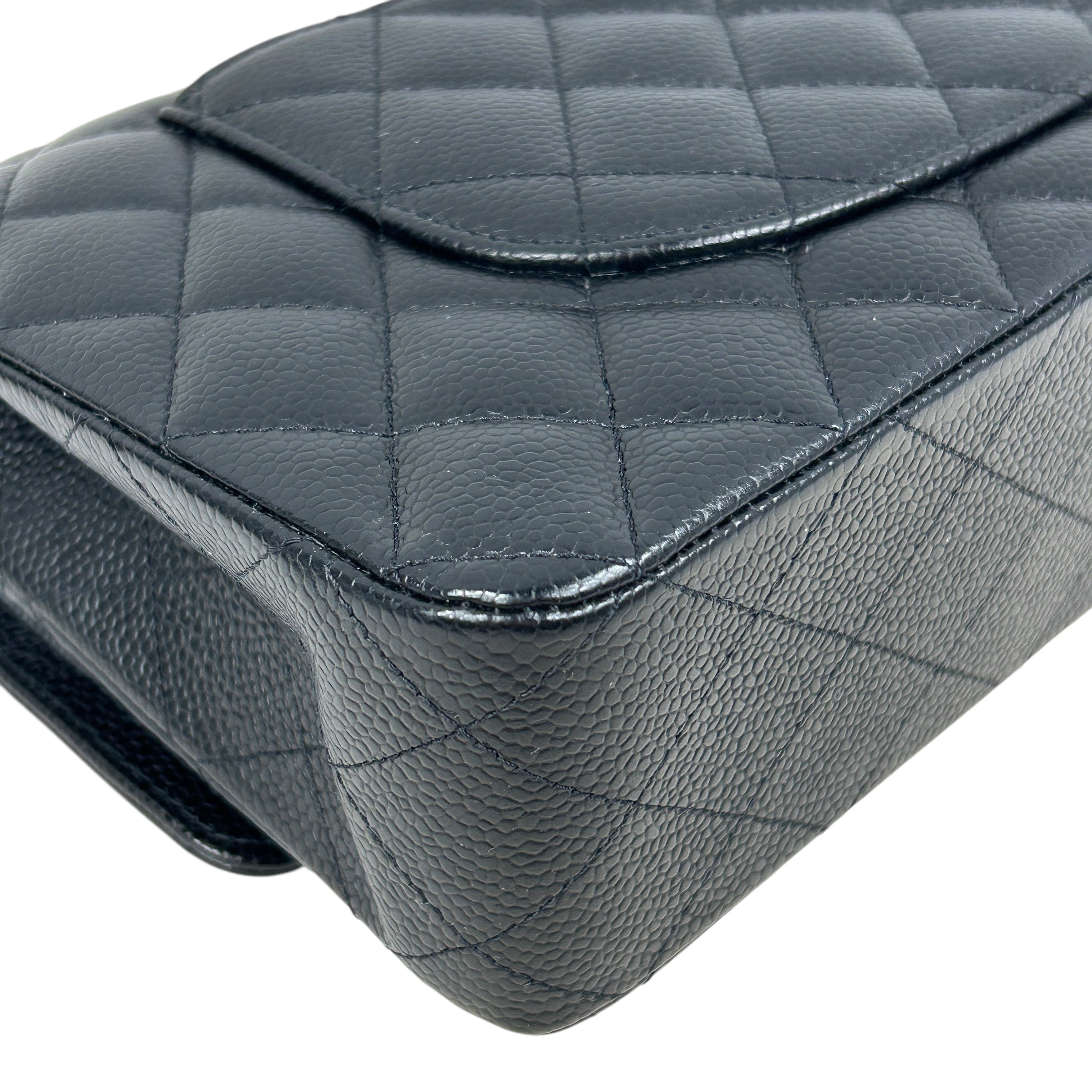 Black Quilted Caviar Medium Classics Double Flap w/SHW