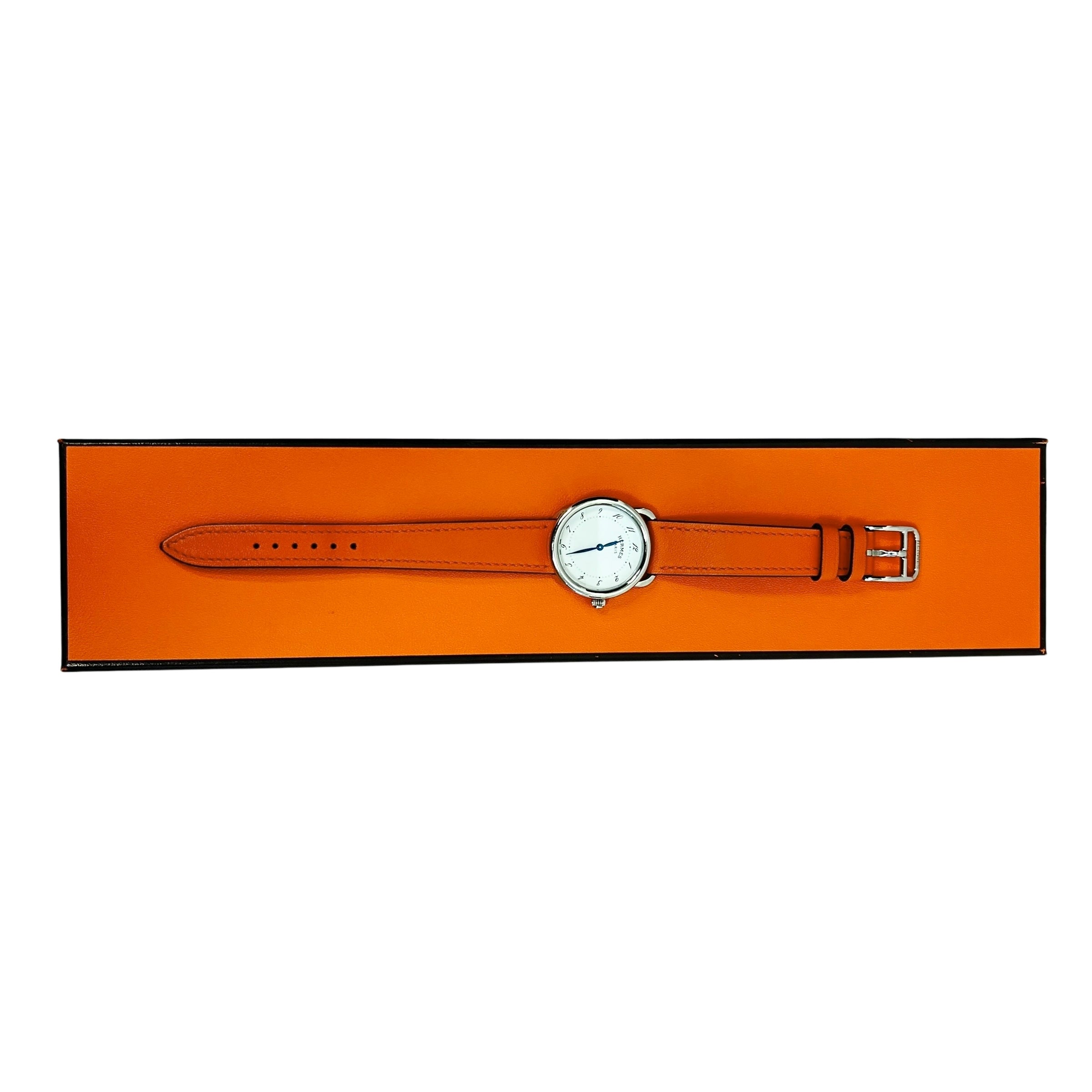 Orange Leather Strap Arceau Stainless Steel Watch