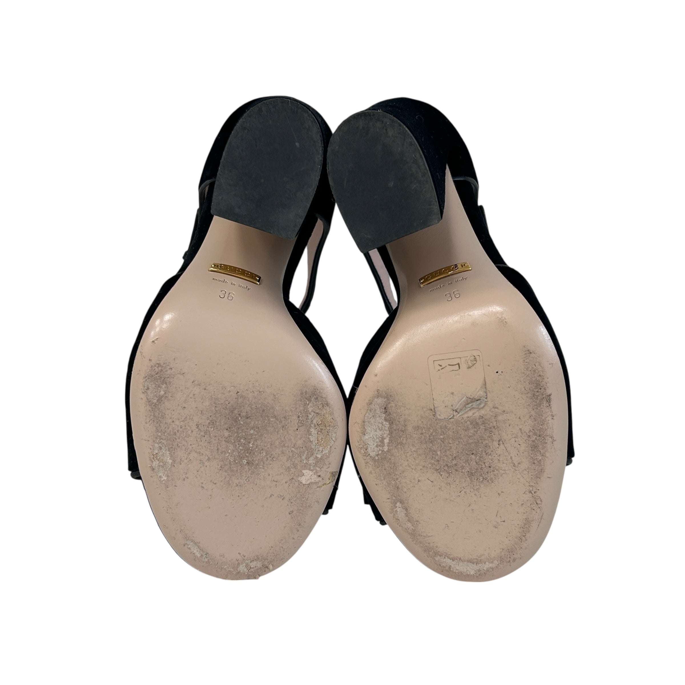 Black Velvet Pearl Bee Logo Heels