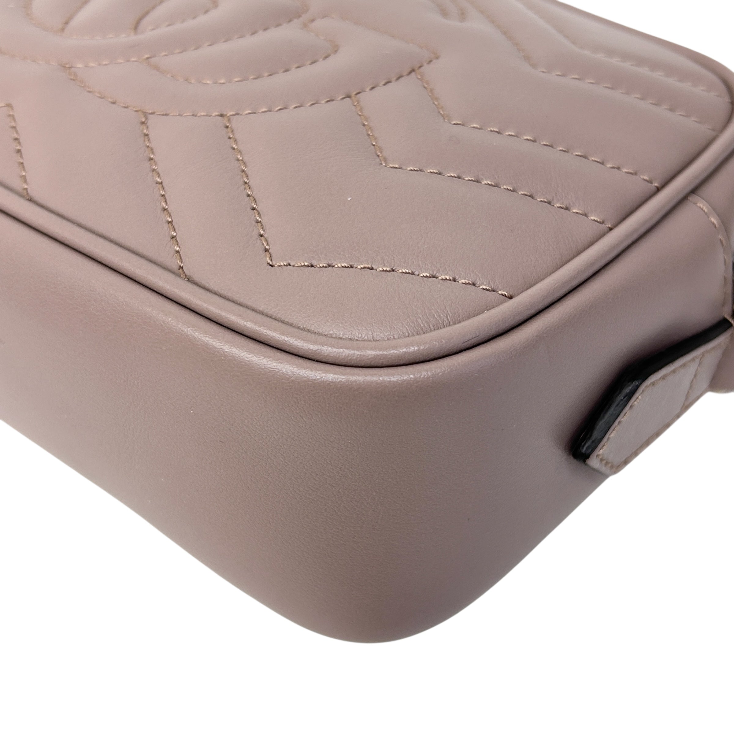 Taupe Quilted Leather Marmont Mini Camera Bag w/GHW