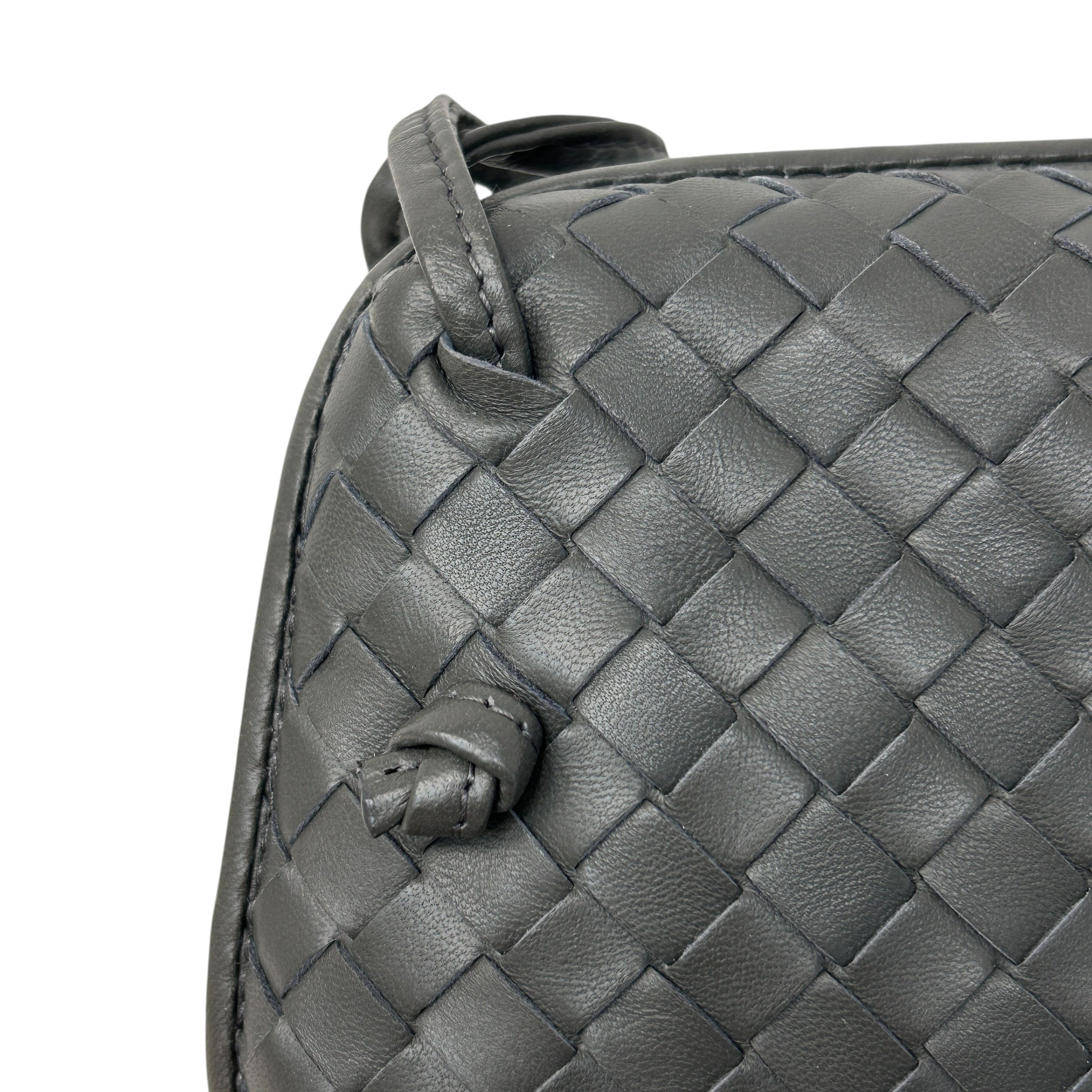 Grey Intrecciato Woven Nappa Leather Nodini Crossbody Bag w/Gunmetal HW