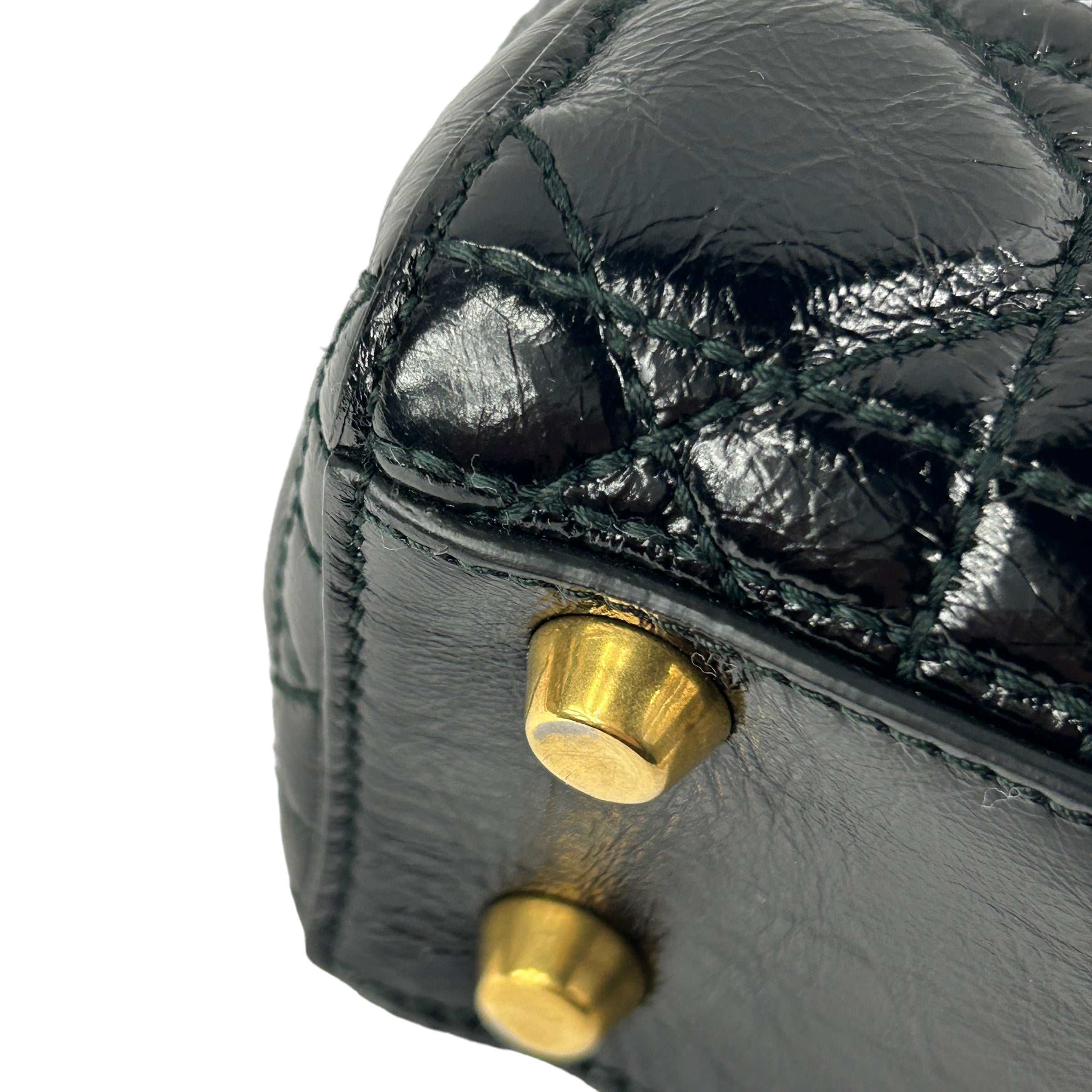 Black aged Glazed Calfskin Small Lady Dior w/AGHW