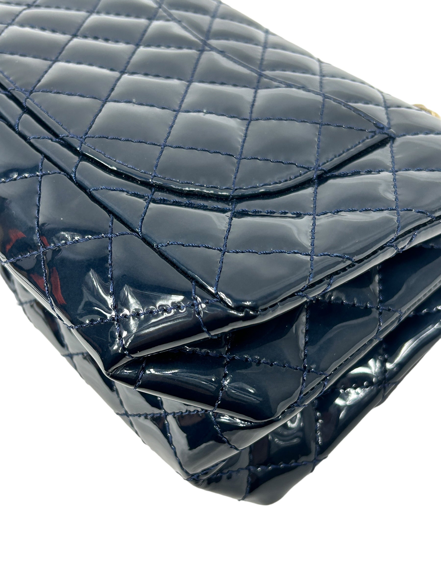 Dark Navy-Blue Patent Quilted Reissue Flap w/AGHW