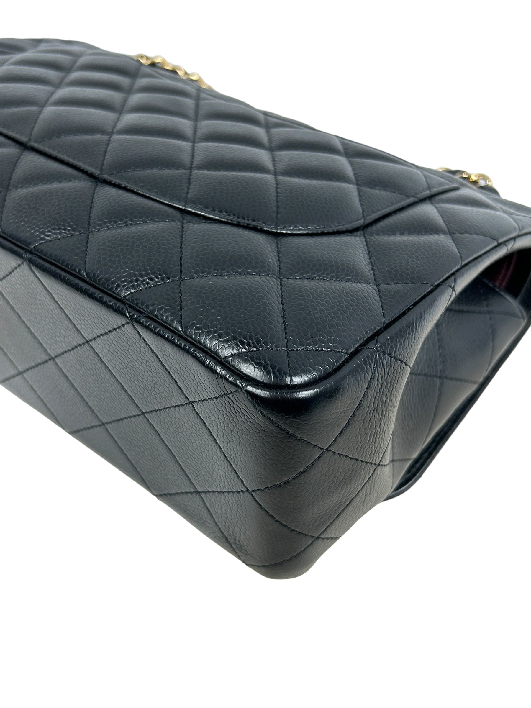 Black Caviar Quilted Jumbo Double Flap Bag w/GHW