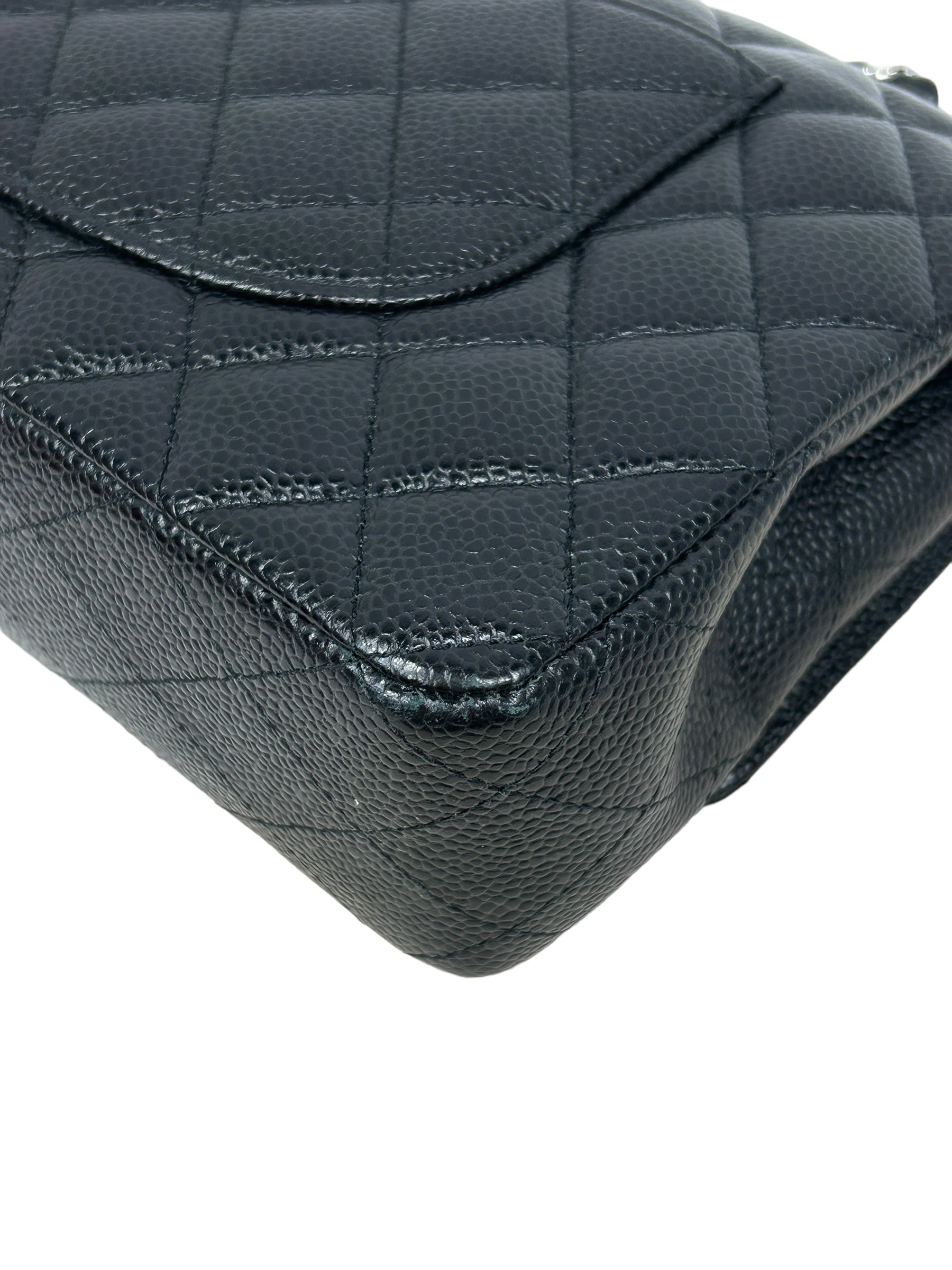 Black Caviar Quilted Small Double Flap Classic W/SHW