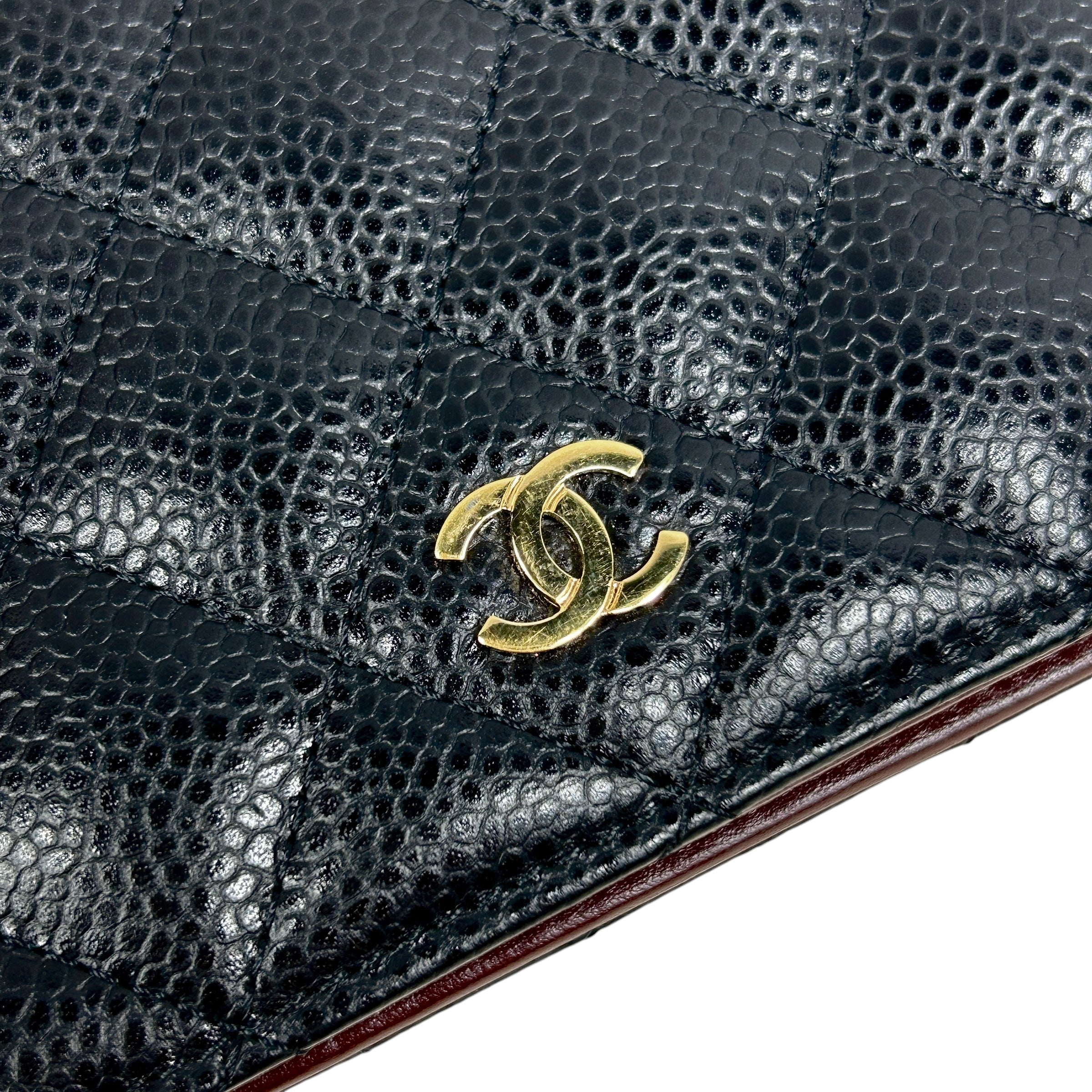 Black Caviar Quilted Yen Long Wallet W/GHW