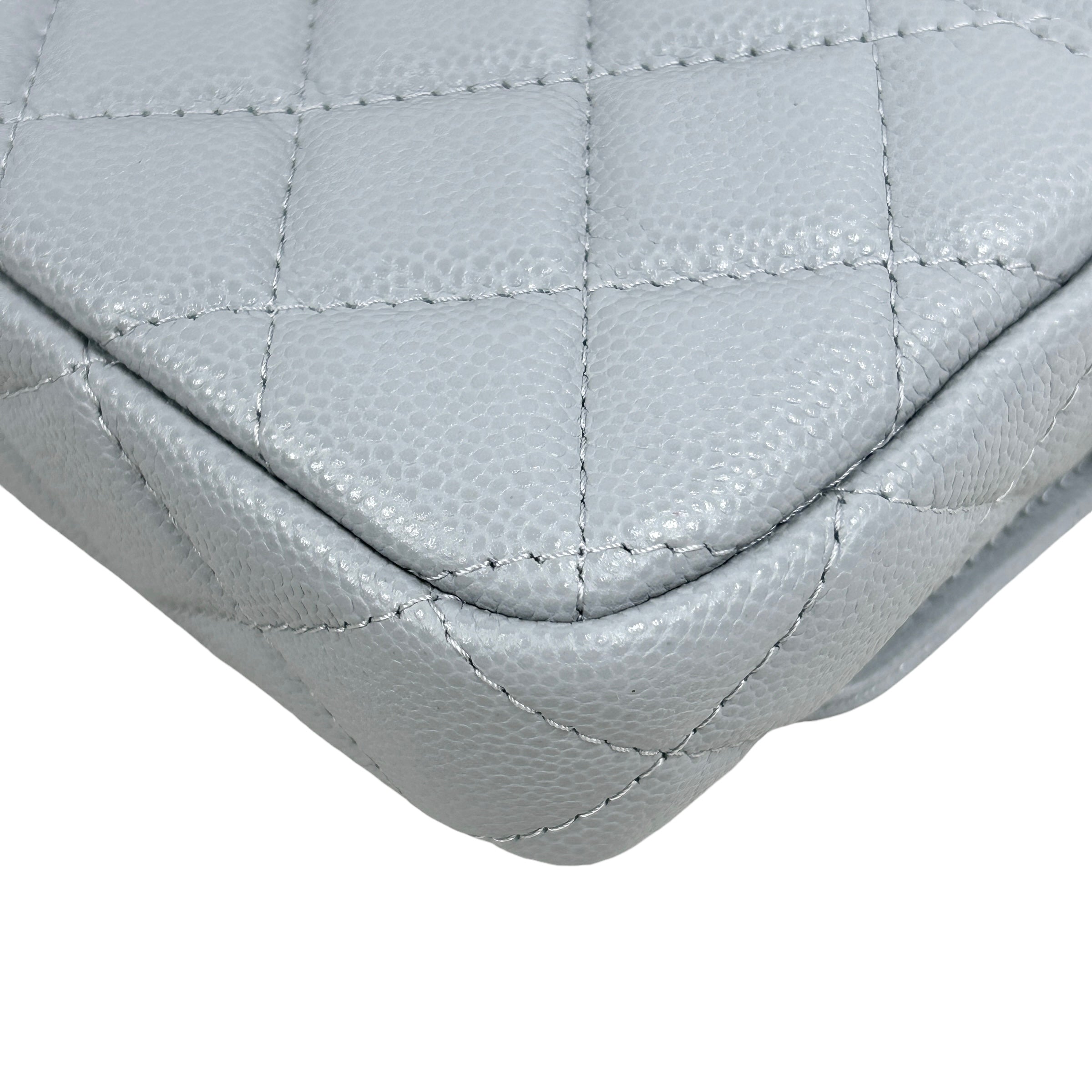 Caviar Quilted Light Grey Wallet/ Phone Holder on Chain w/LGHW