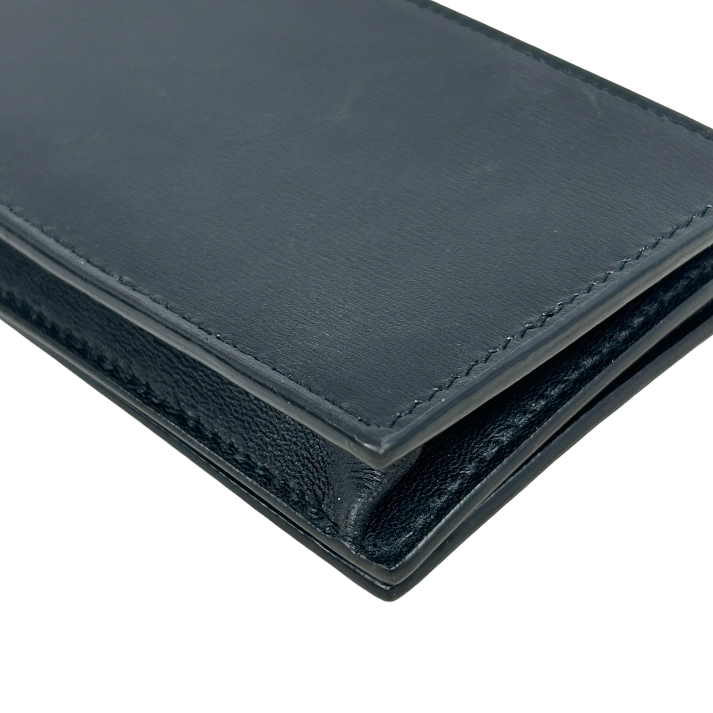 Black Leather King Palm Business Cardholder Wallet w/GHW