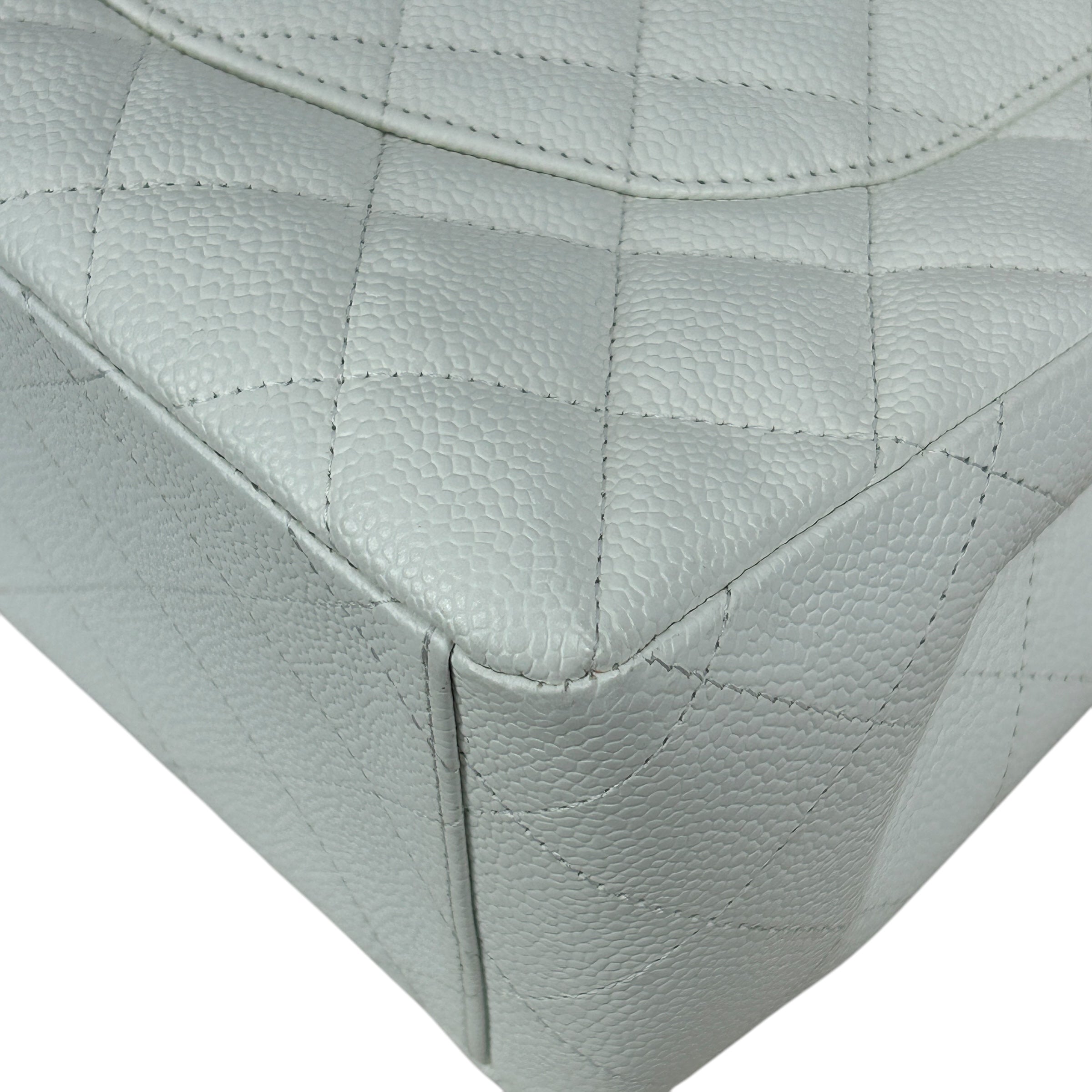 White Caviar Quilted Maxi Single Flap Classic Bag w/SHW