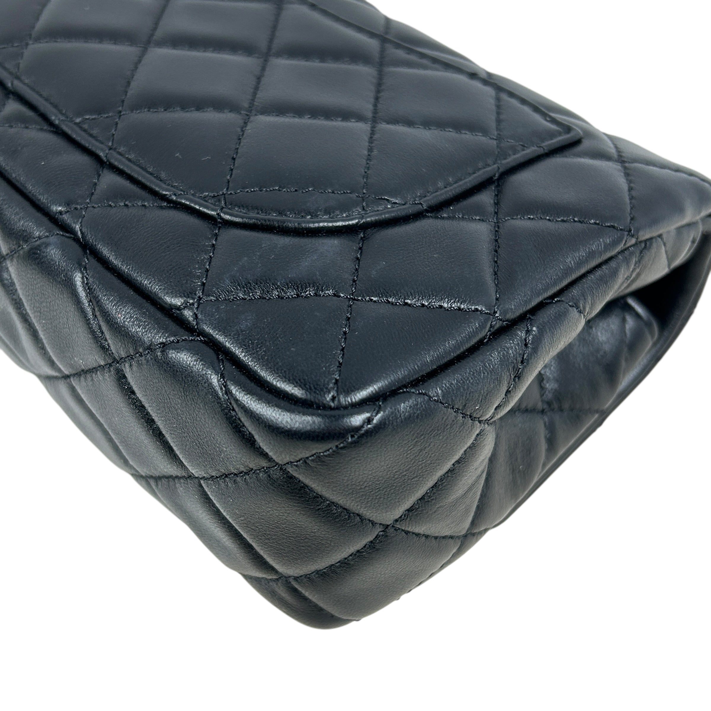 Black Lambskin Leather Quilted Rectangle Mini Pearl Crush w/AGHW