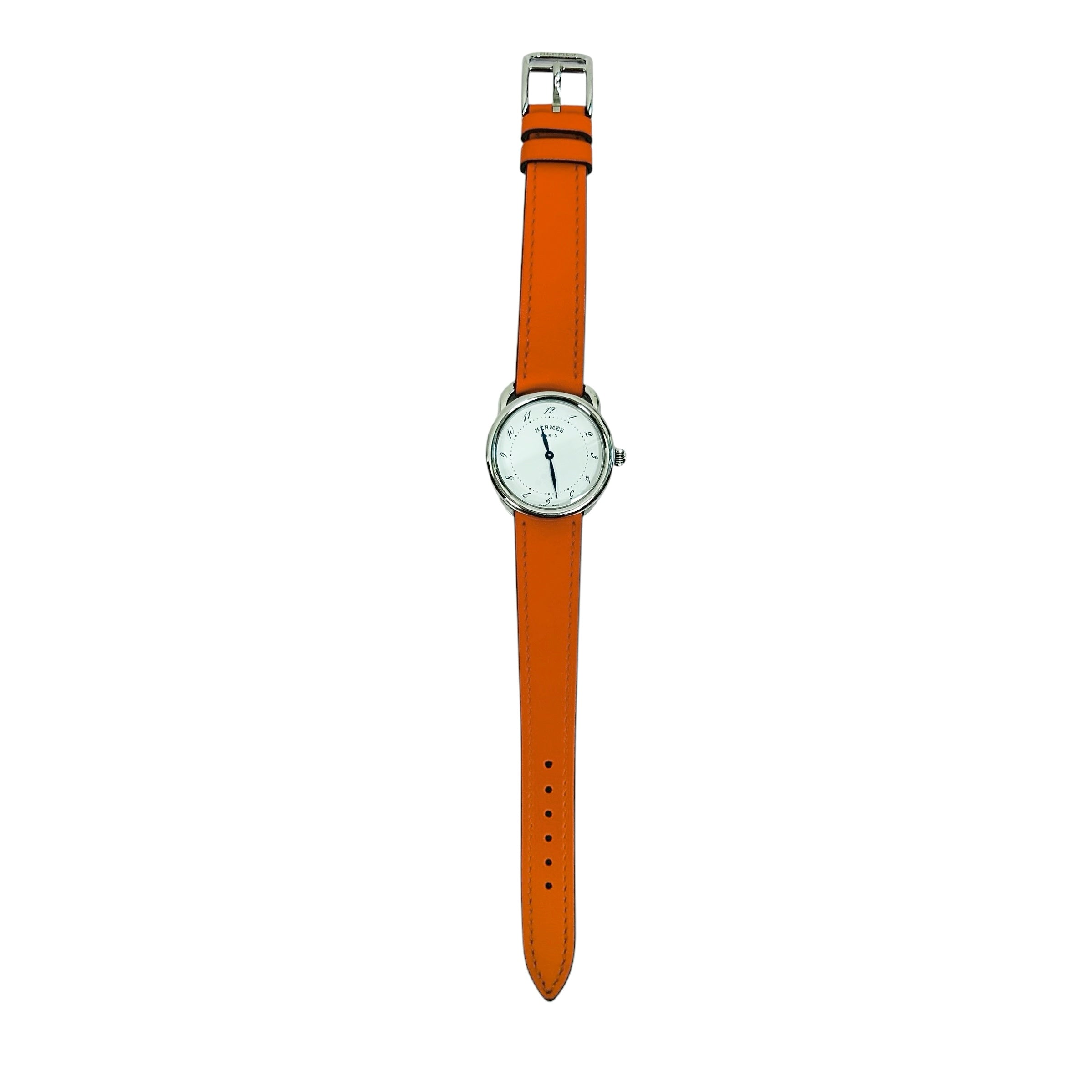 Orange Leather Strap Arceau Stainless Steel Watch