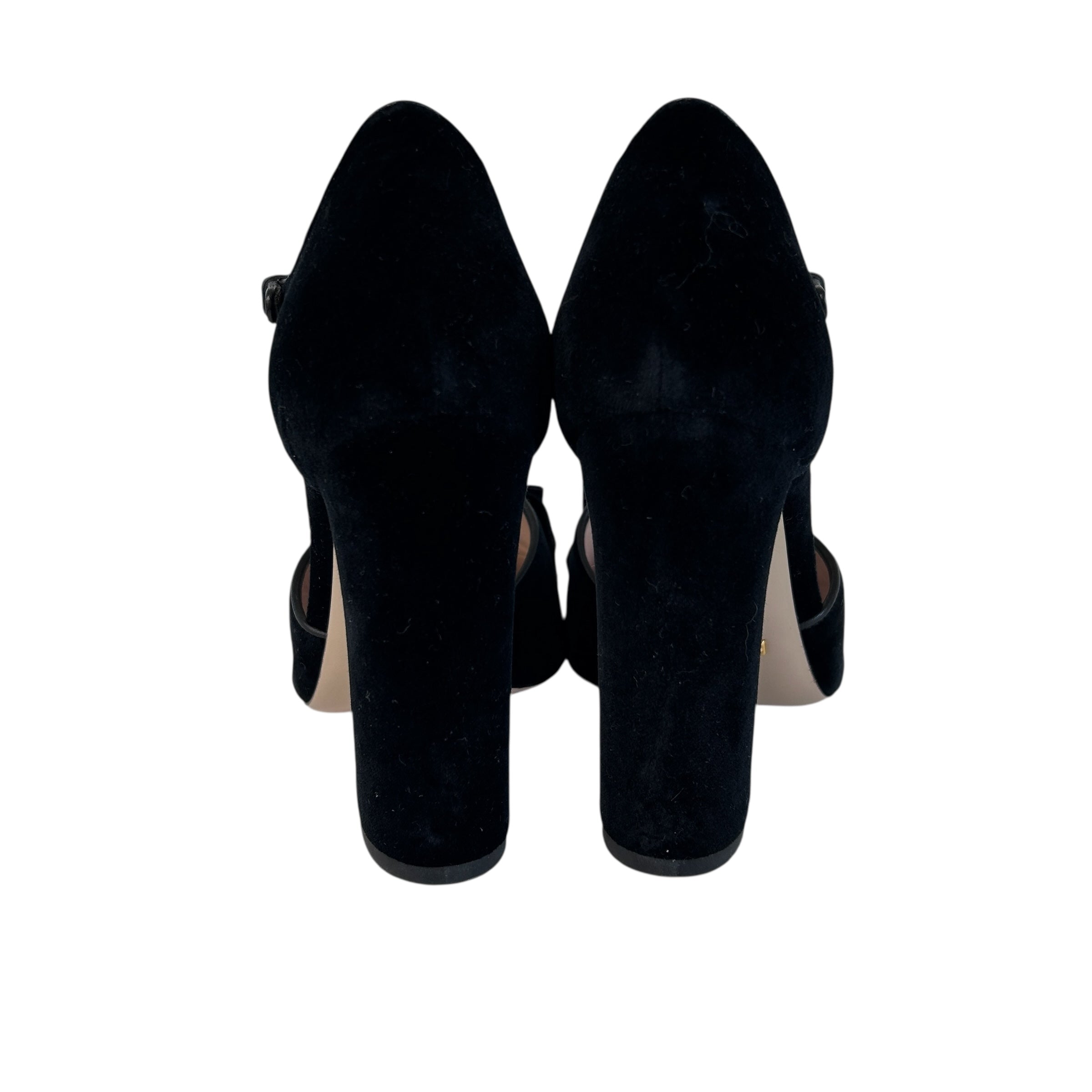 Black Velvet Pearl Bee Logo Heels