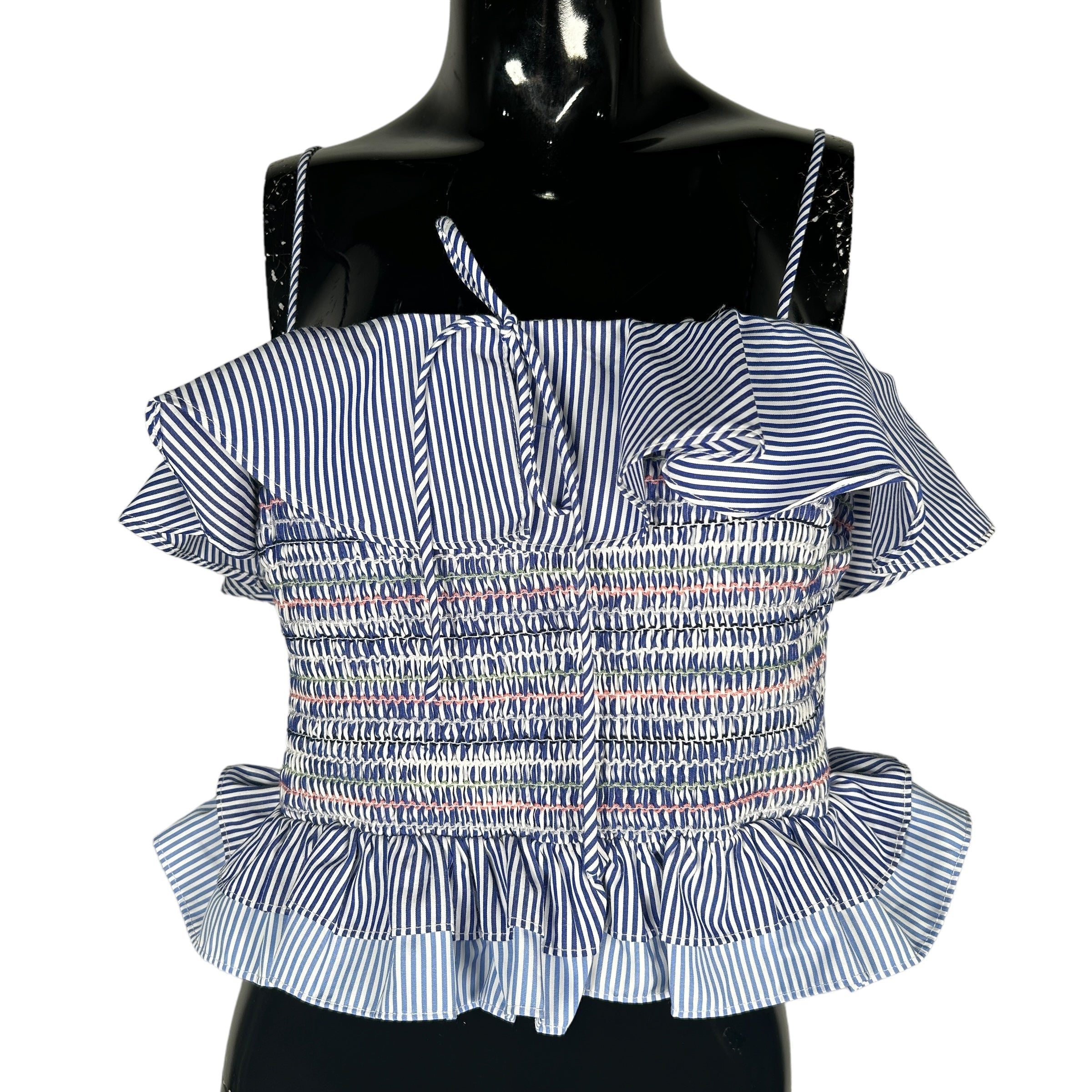 ENGLISH FACTORY Blue/White/Green/Pink Ruche Crop Top