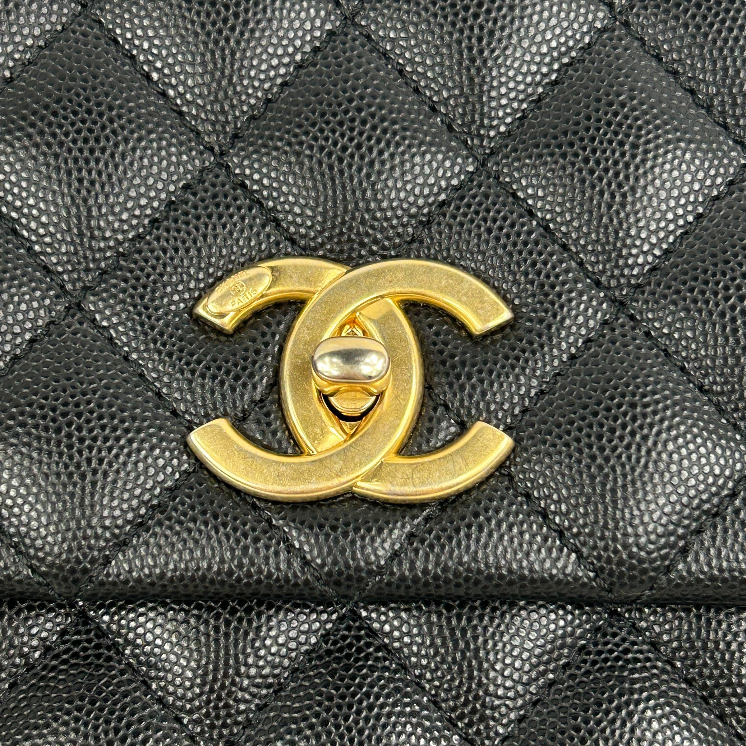 Black Caviar Quilted Coco Top Lizard Handle Large Bag w/AGHW