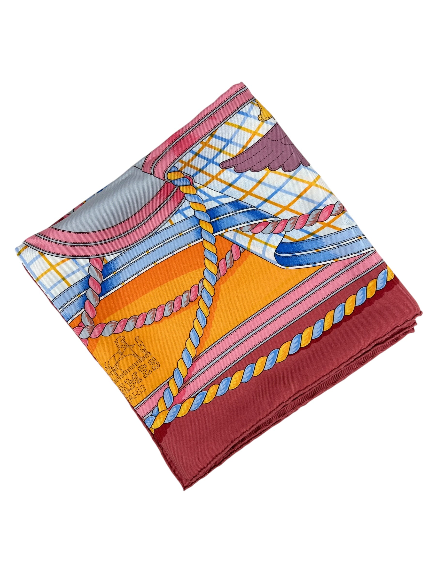 Pink/Light Grey/Orange/ Blue/Light Blue/ Yellow “Grand Tenue” 90 cm Silk Scarf