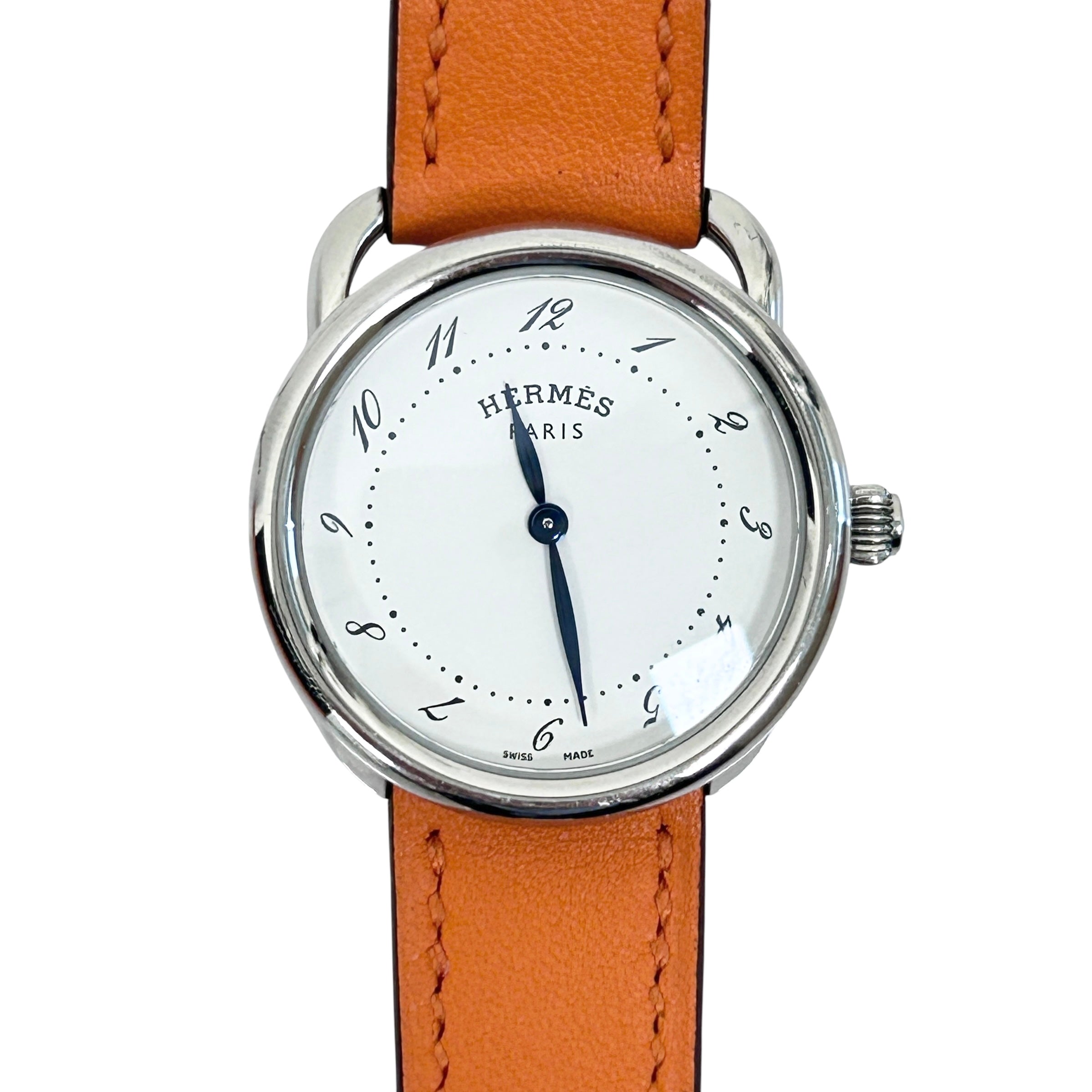 Orange Leather Strap Arceau Stainless Steel Watch