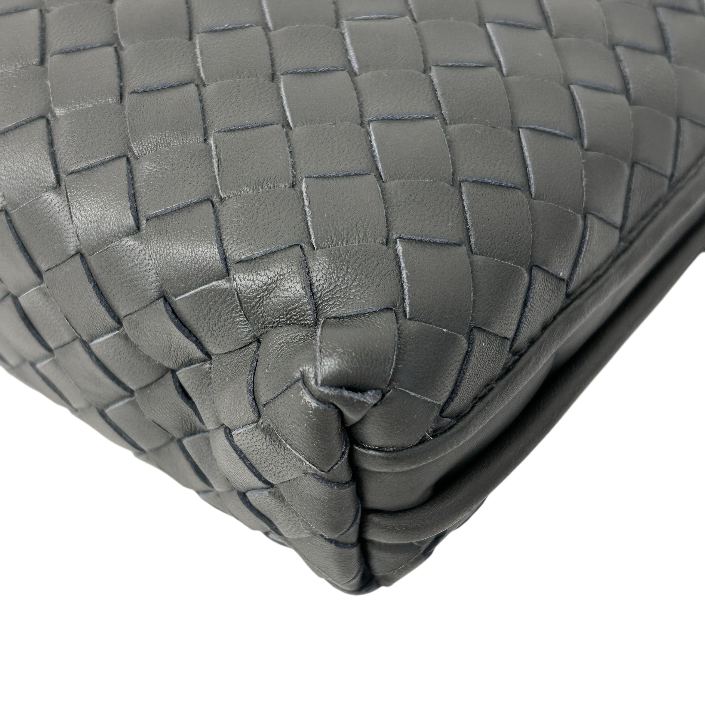 Grey Intrecciato Woven Nappa Leather Nodini Crossbody Bag w/Gunmetal HW