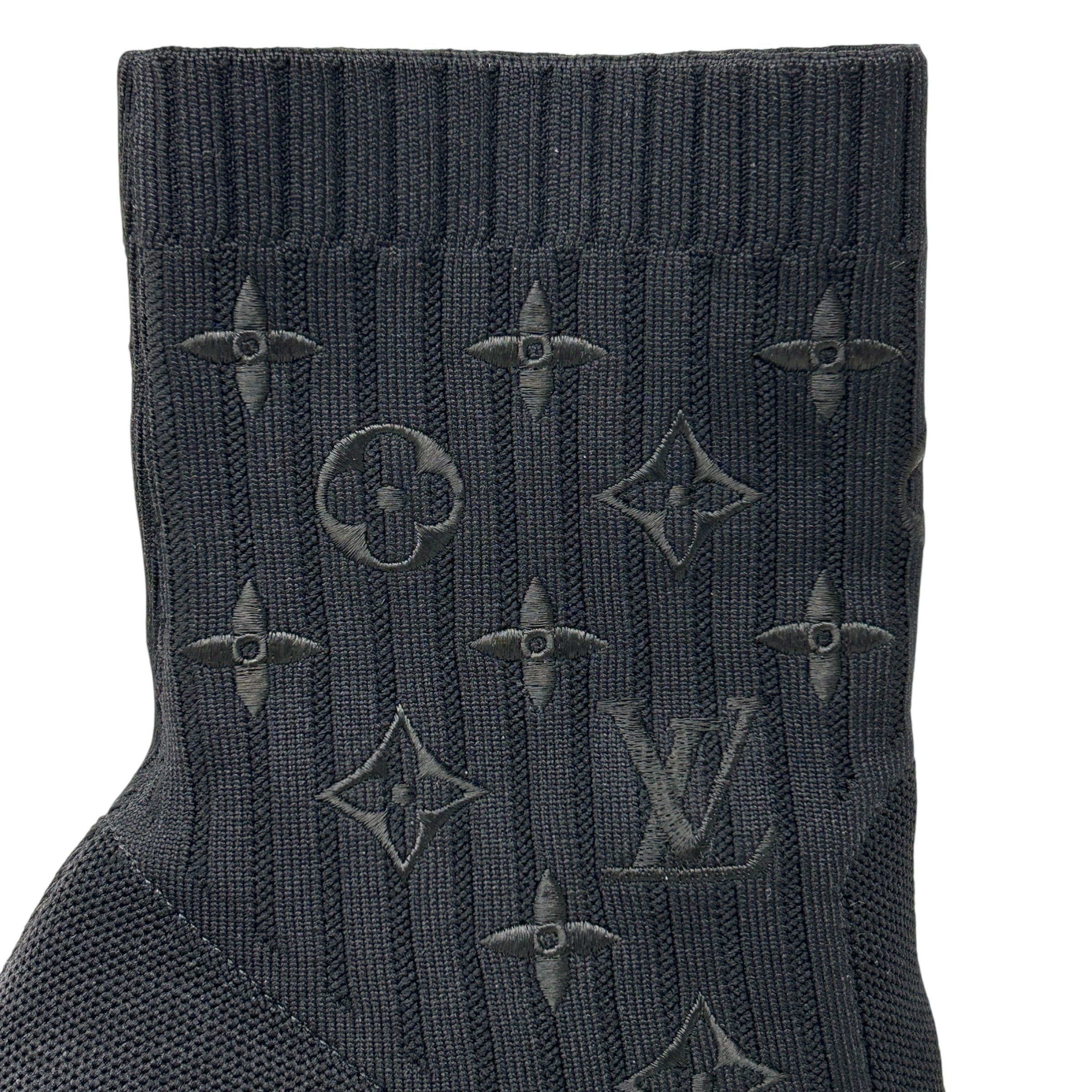Black Silouette Ankle Boots w/Monogram Block Heel