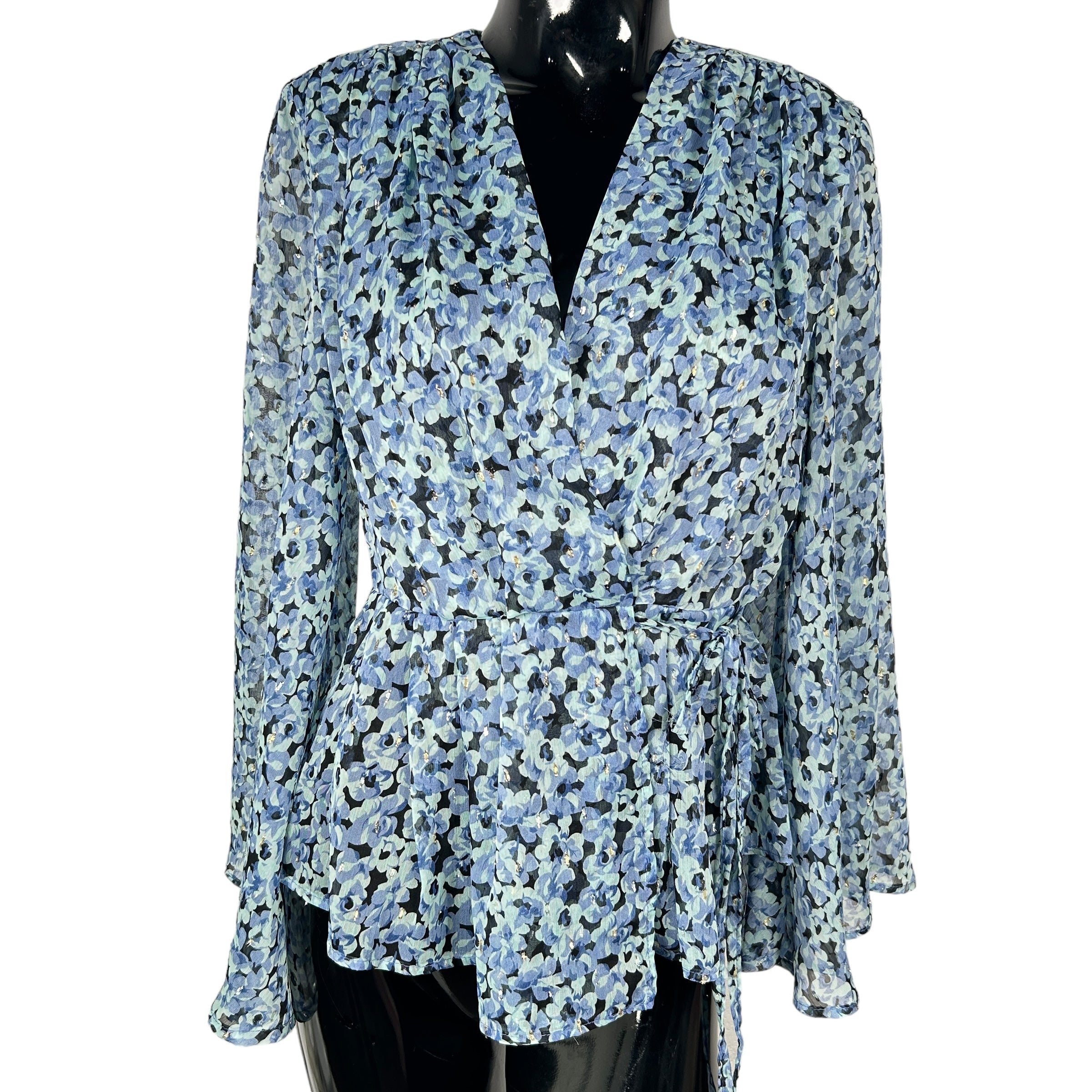 SABINA MUSAYEV Blue Floral Long Sleeve Top