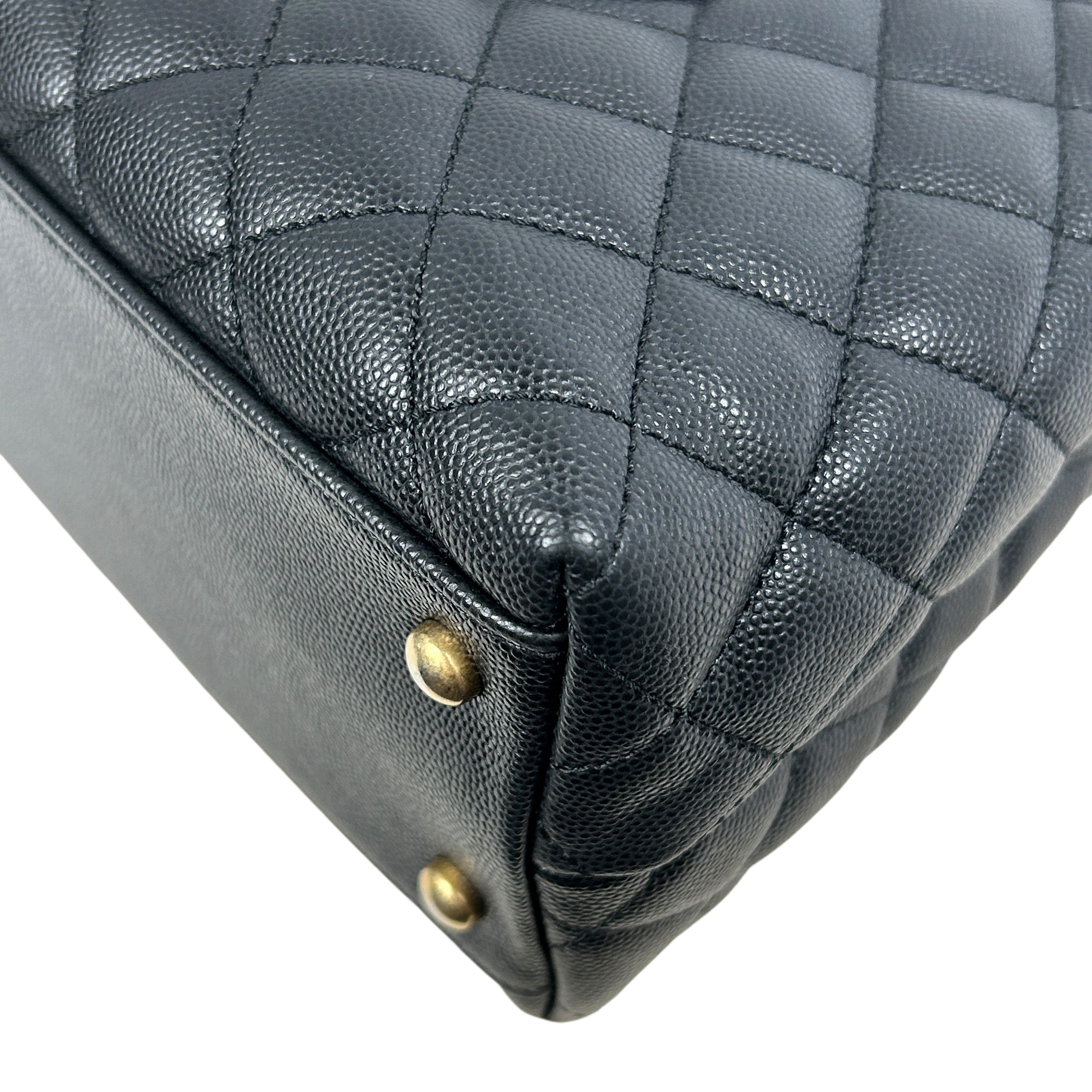 Black Caviar Quilted Coco Top Lizard Handle Large Bag w/AGHW