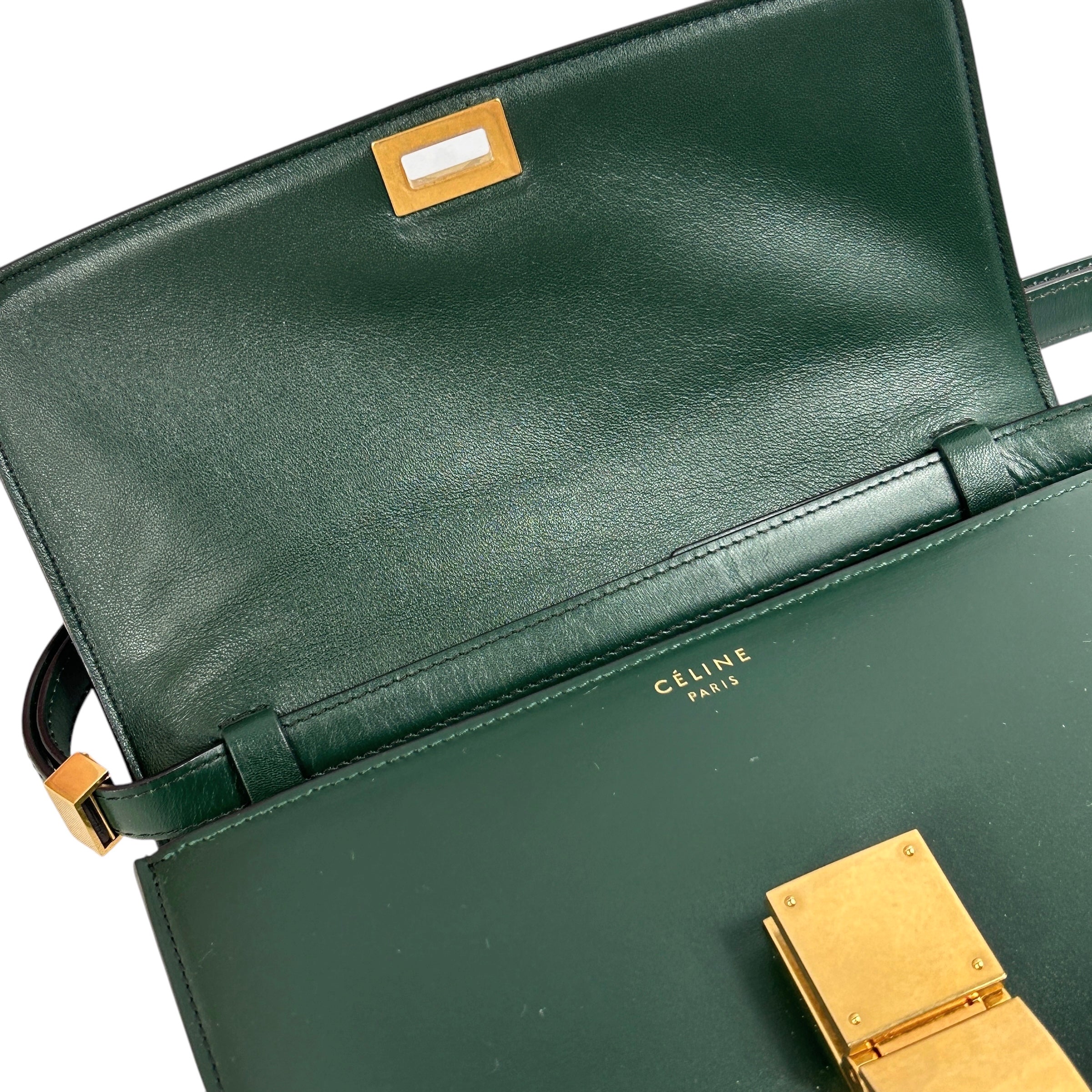 Dark Green Medium Classic Calf Box Bag w/AGHW