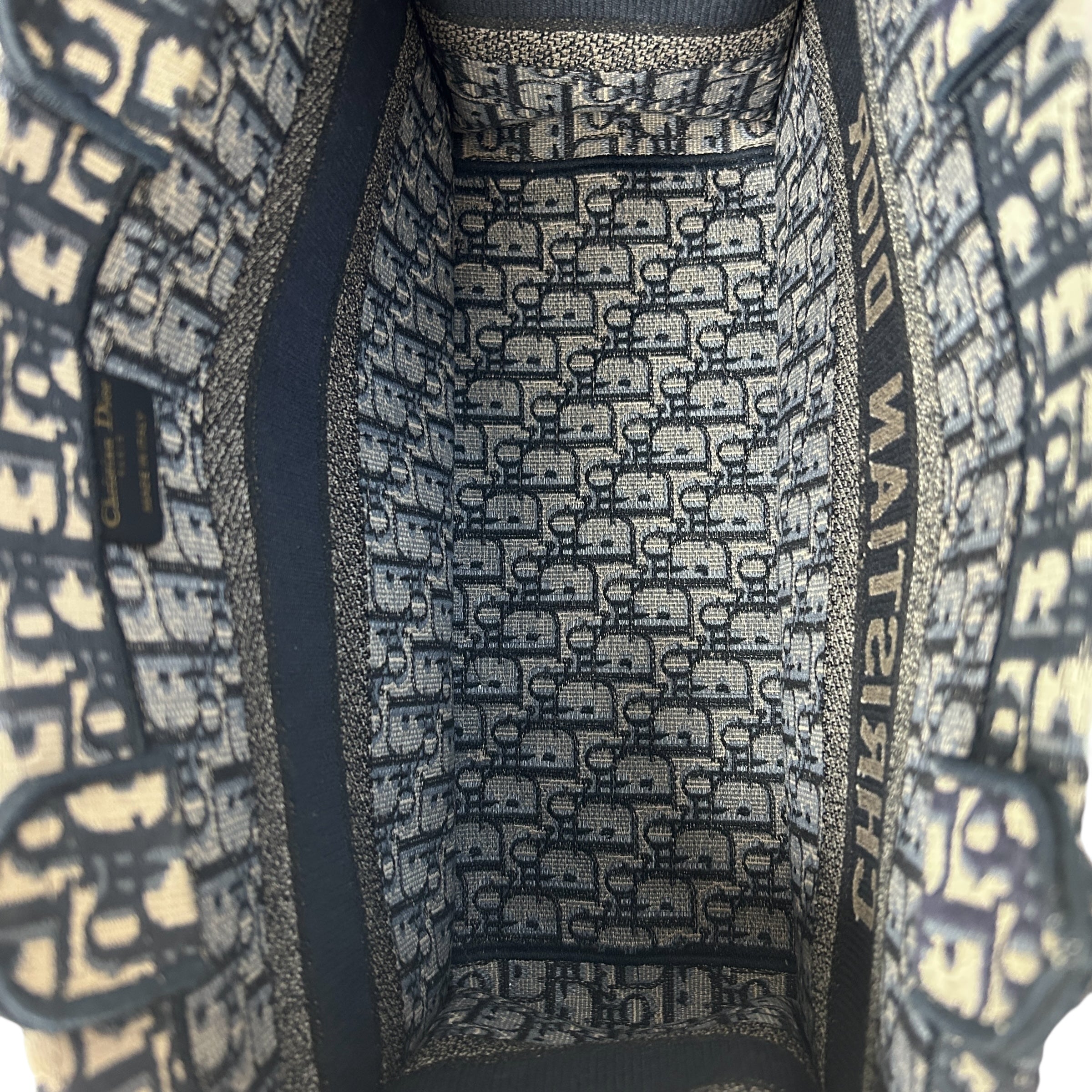 Ecru and Blue Oblique Embroidery Medium Book Tote