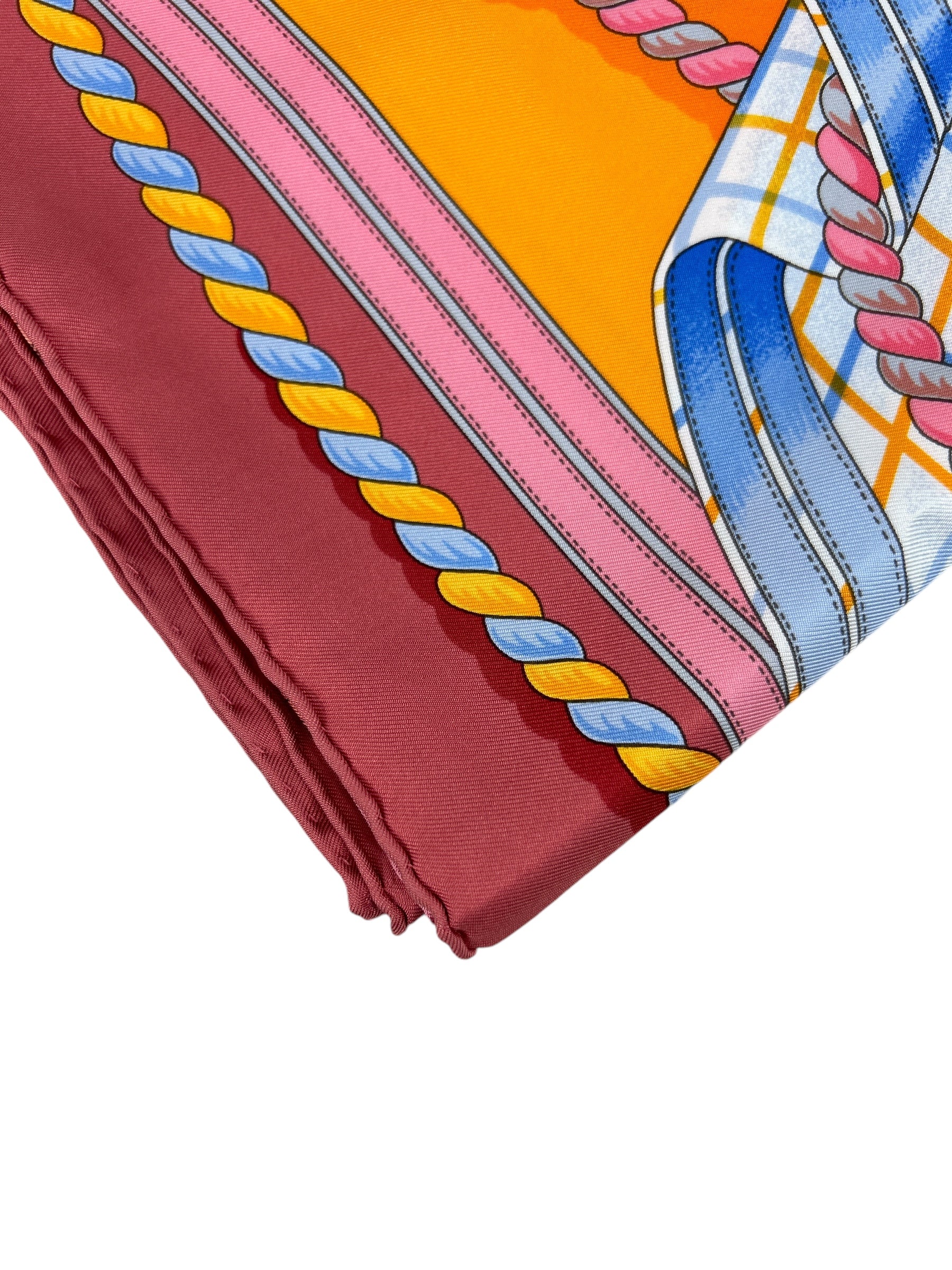 Pink/Light Grey/Orange/ Blue/Light Blue/ Yellow “Grand Tenue” 90 cm Silk Scarf