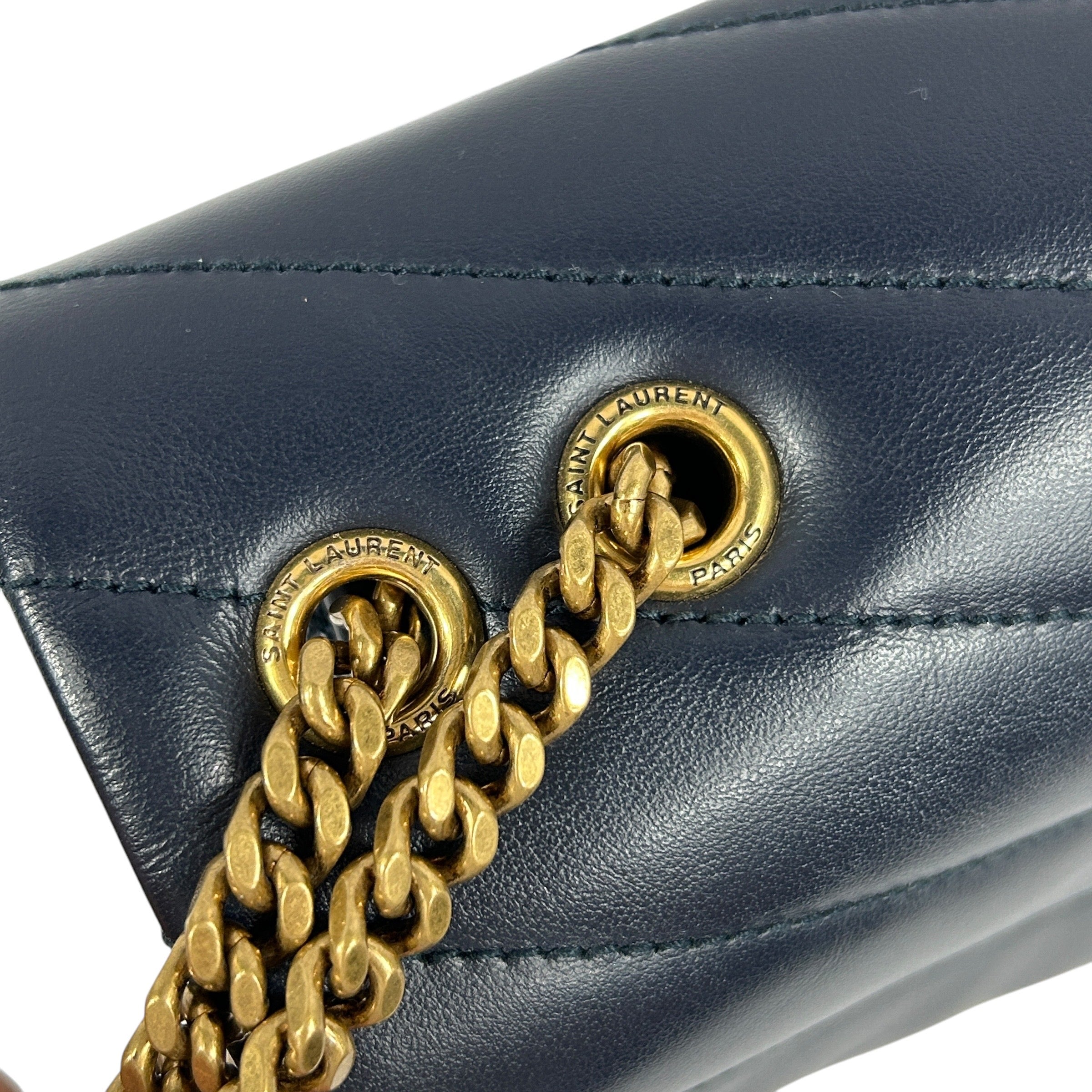 Navy Small Leather Loulou Shoulder Bag w/GHW