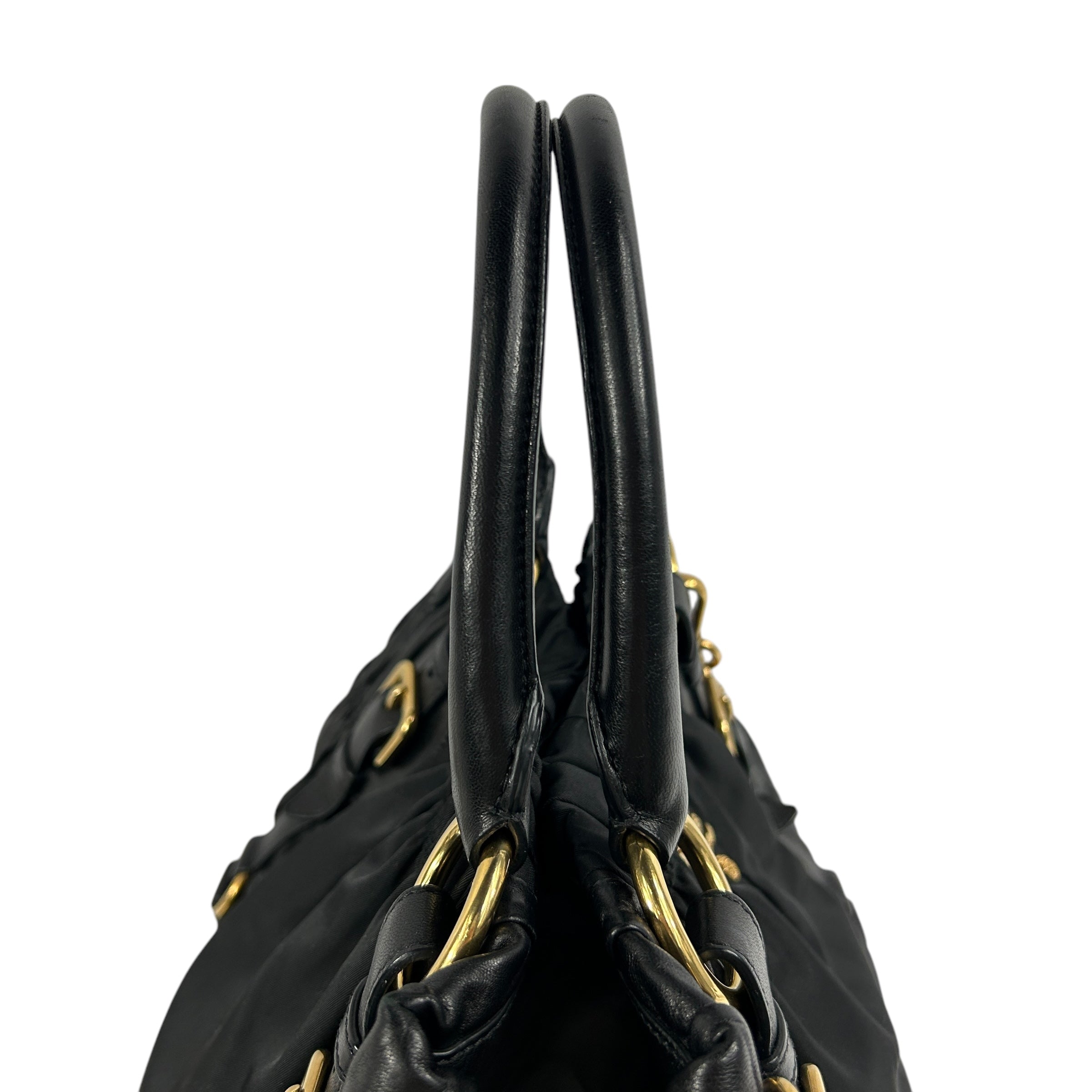 Black Nappa & Nylon Gaufre Tote w/GHW