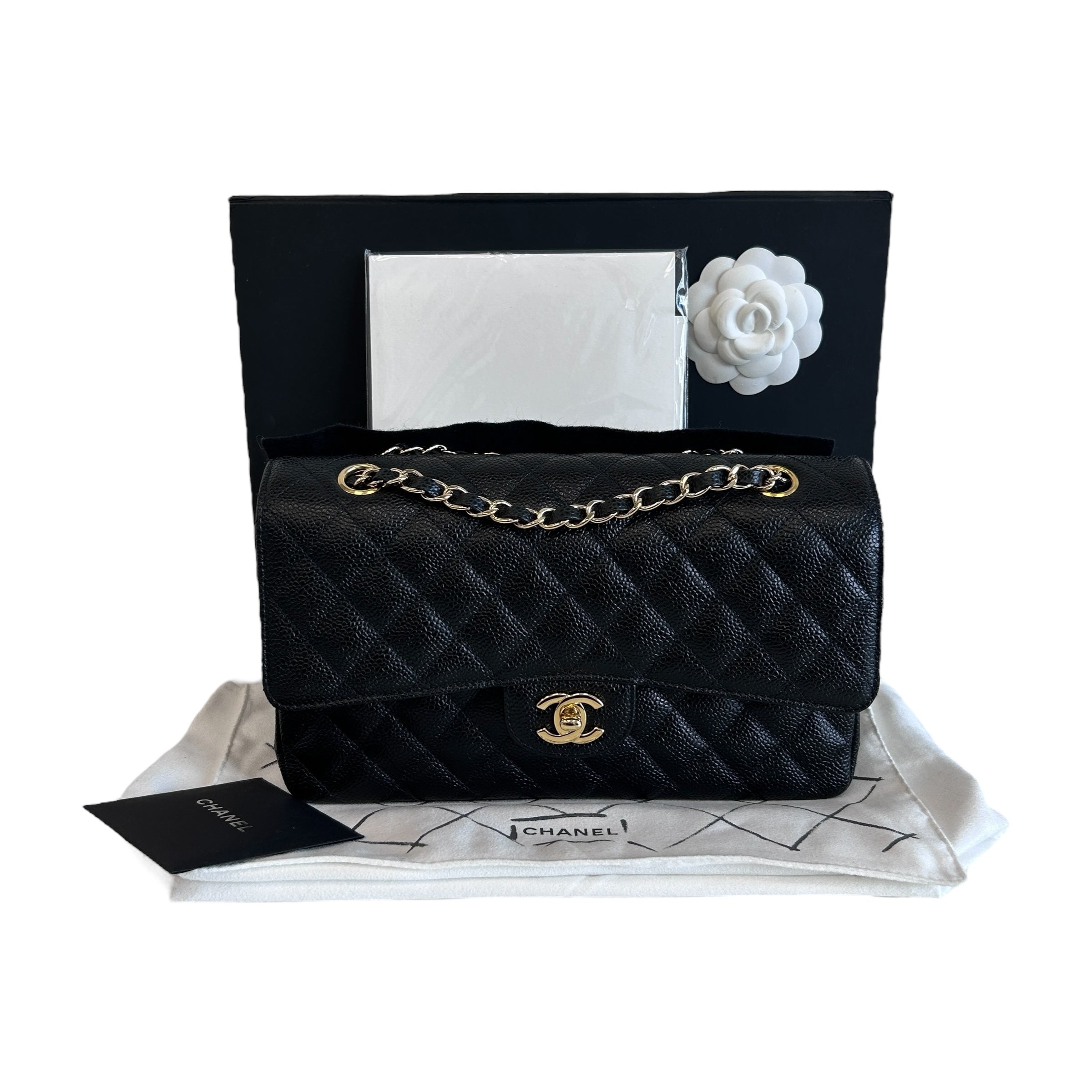 Black Caviar Classic Medium Double Flap Bag w/GHW
