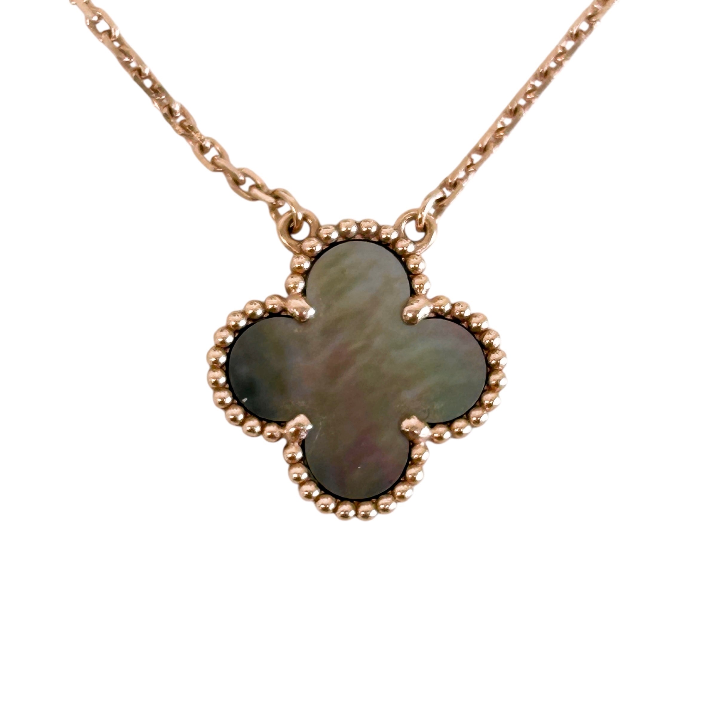 Grey Mother Of Pearl Vintage Alhambra Pendant Necklace w/RGHW