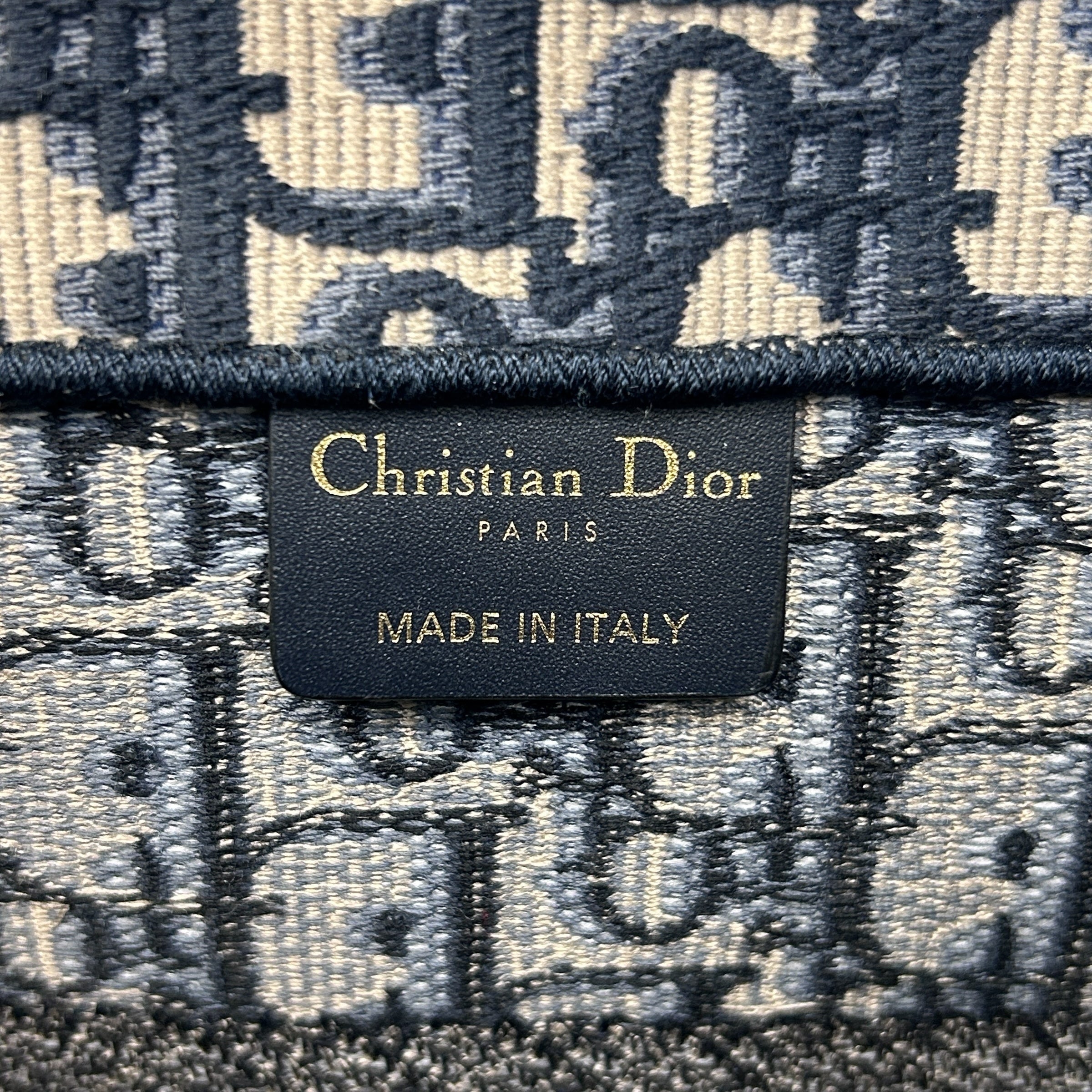 Ecru and Blue Oblique Embroidery Medium Book Tote