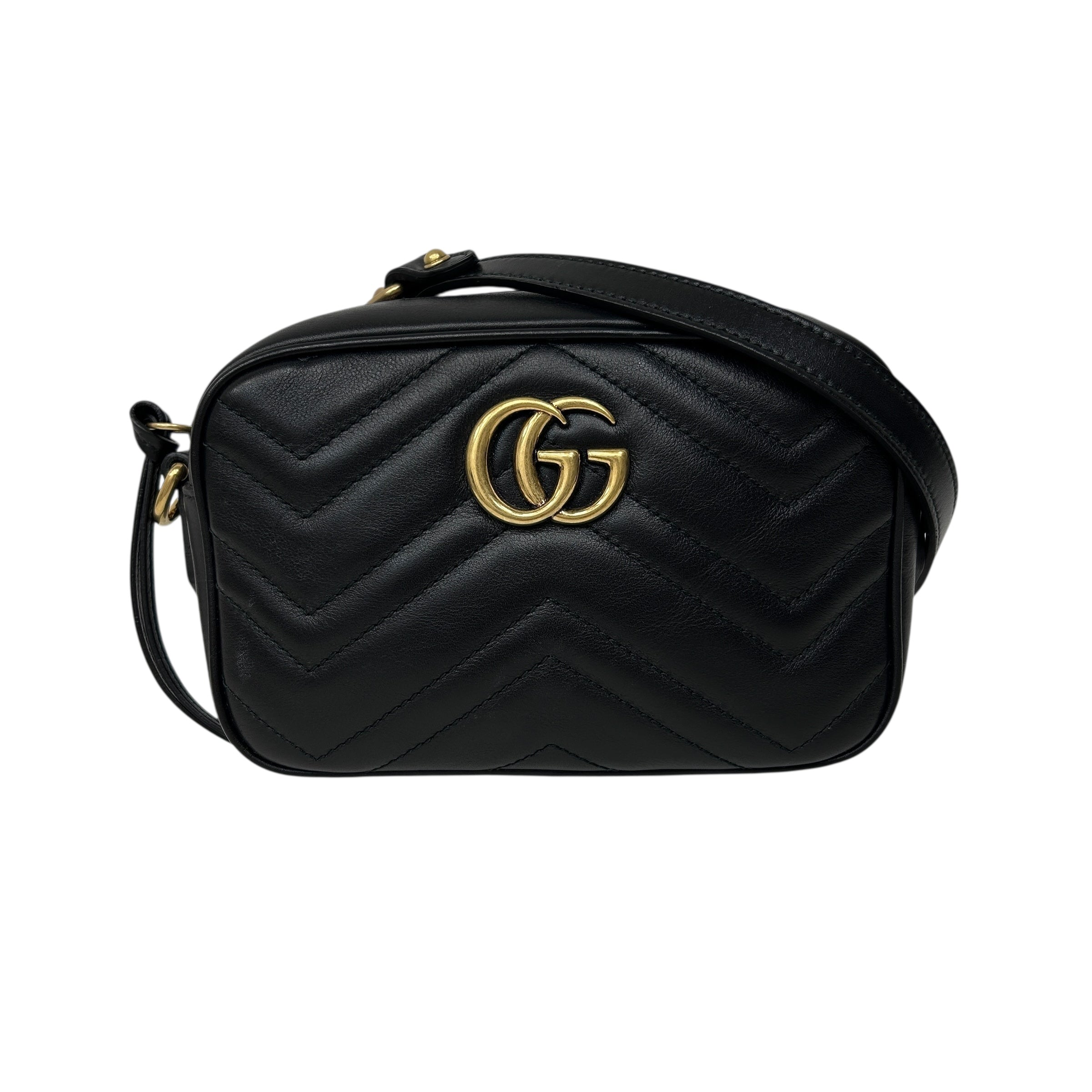 Black Quilted Leather Marmont Mini Camera Bag w/GHW