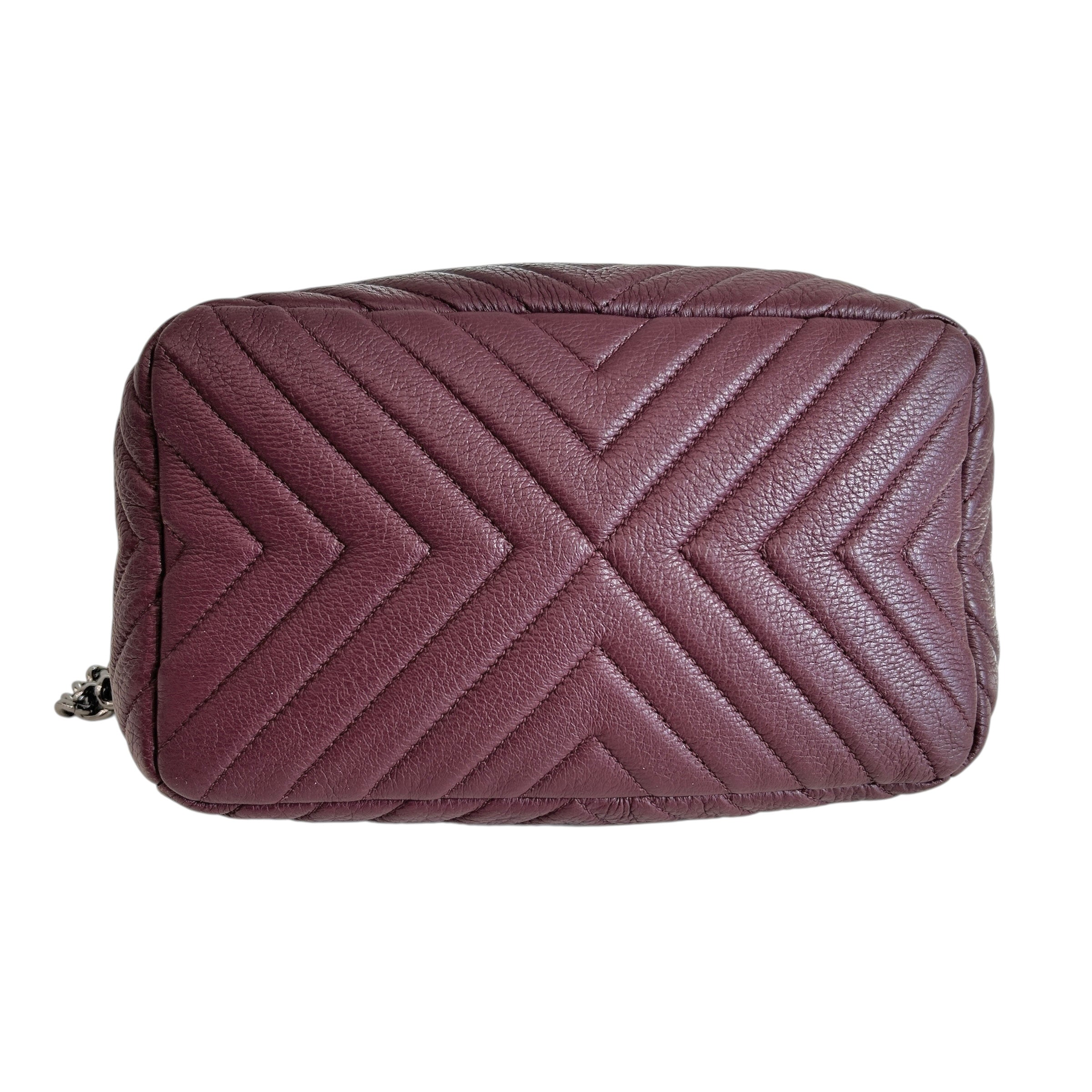 Burgundy Deerskin Small Chain Bucket Bag w/SHW