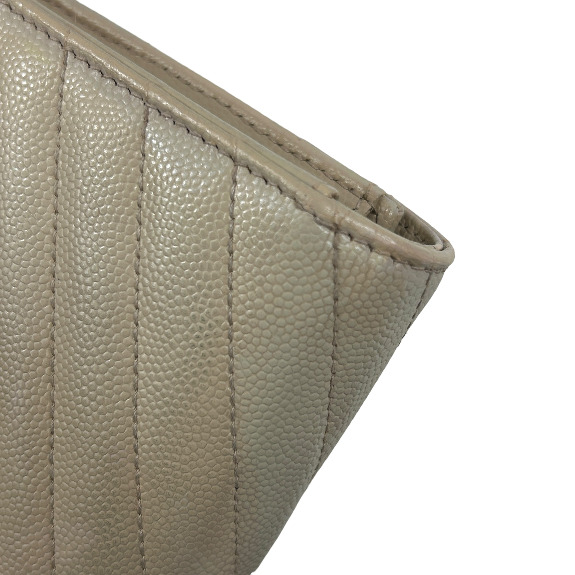 Grained Beige Chevron Leather Wallet w/GHW