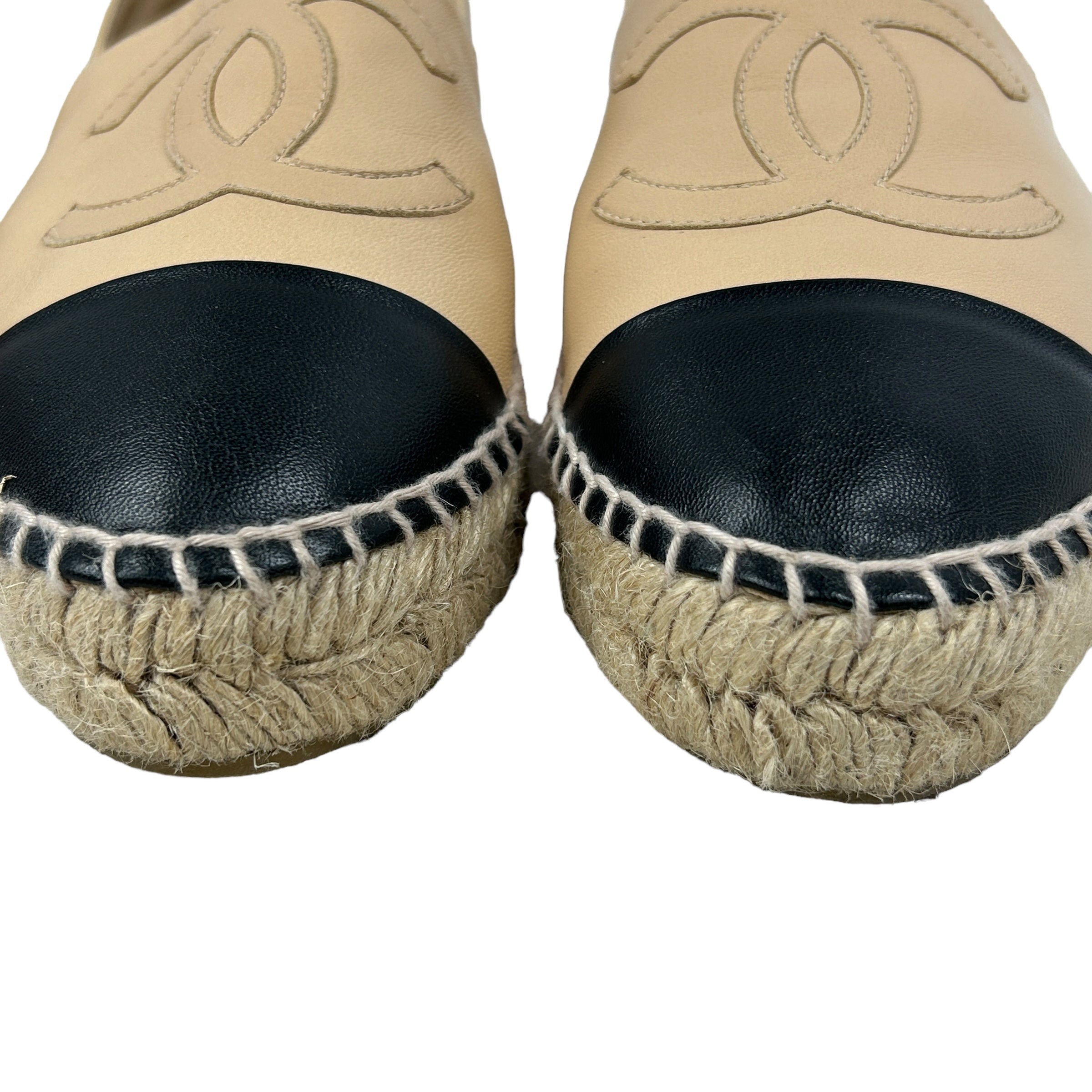 Two Tone Nude/Black Calfskin Leather Espadrilles