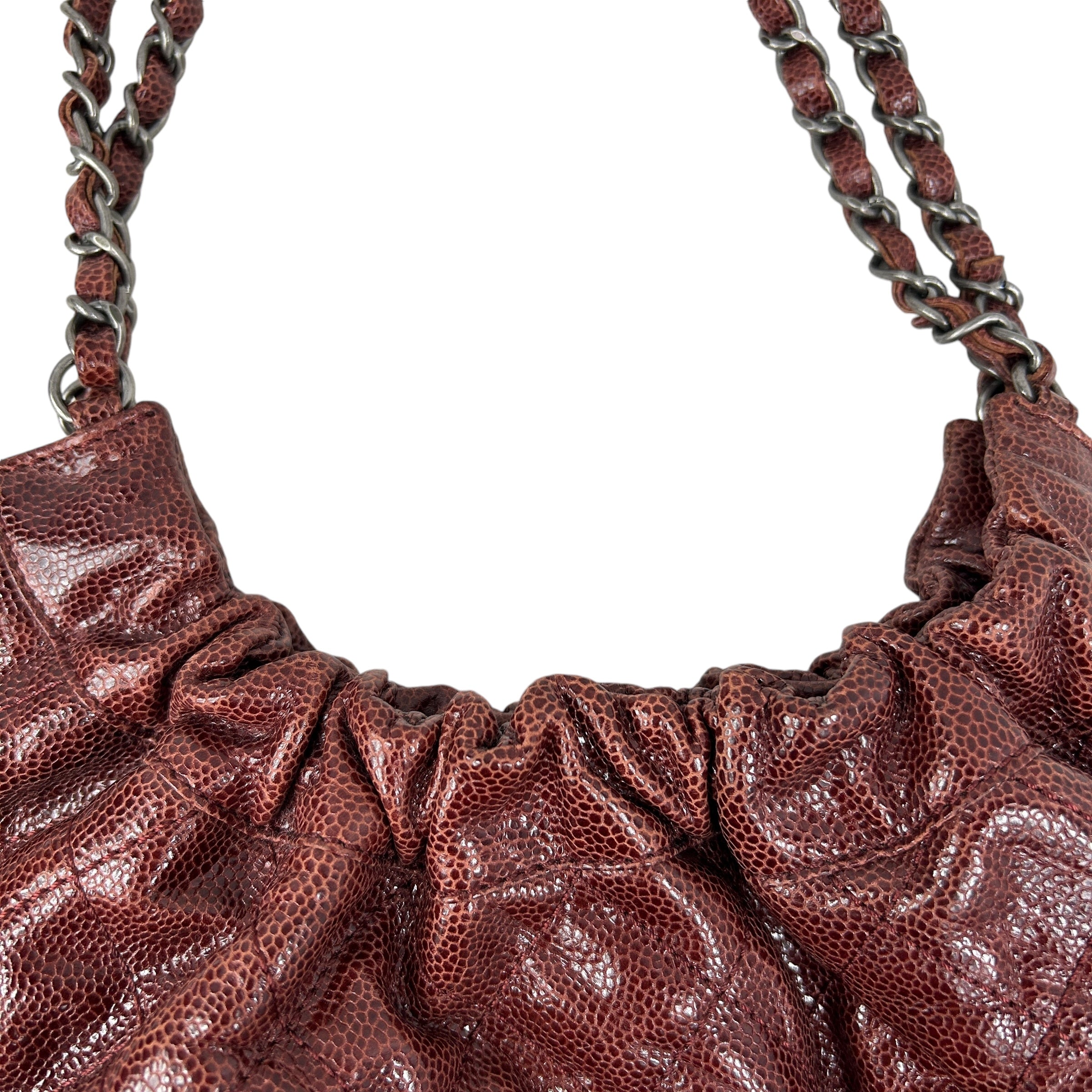 Glazed Caviar Quilted Burgundy CC Elastic Shoulder Bag W/RHW