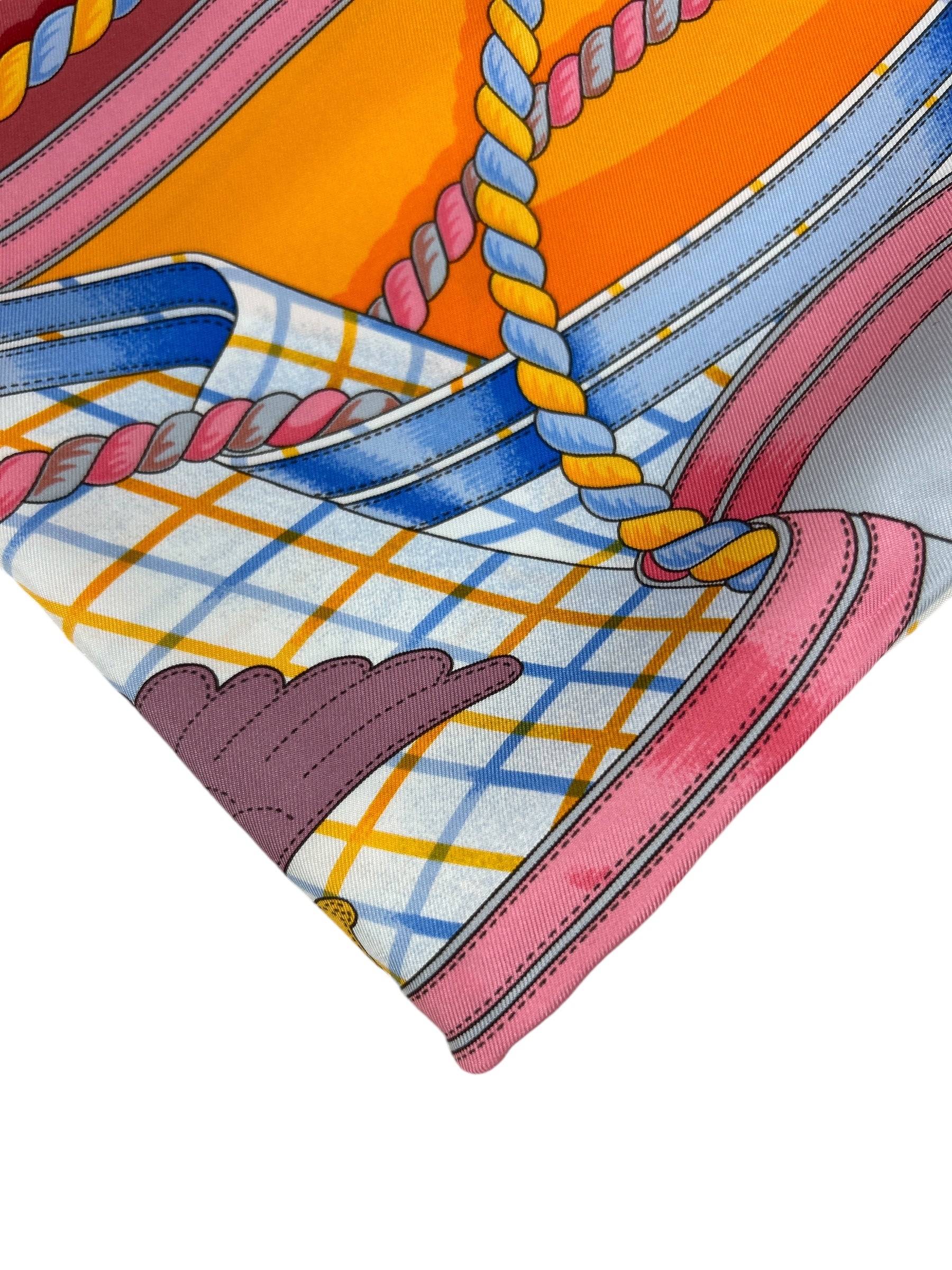 Pink/Light Grey/Orange/ Blue/Light Blue/ Yellow “Grand Tenue” 90 cm Silk Scarf