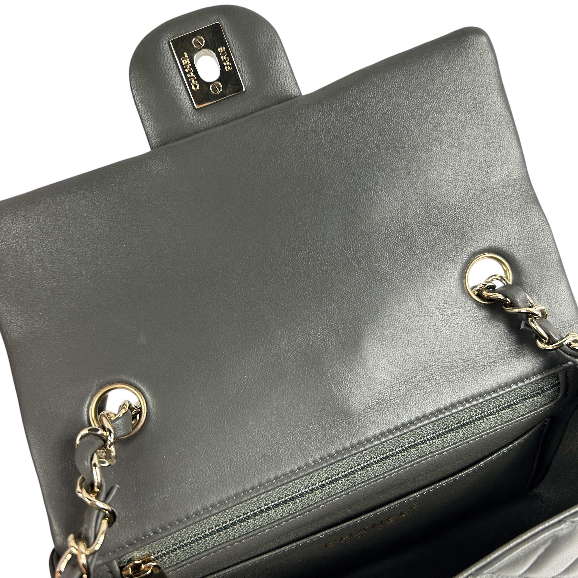 Grey Lambskin Mini Rectangular w/ LGHW