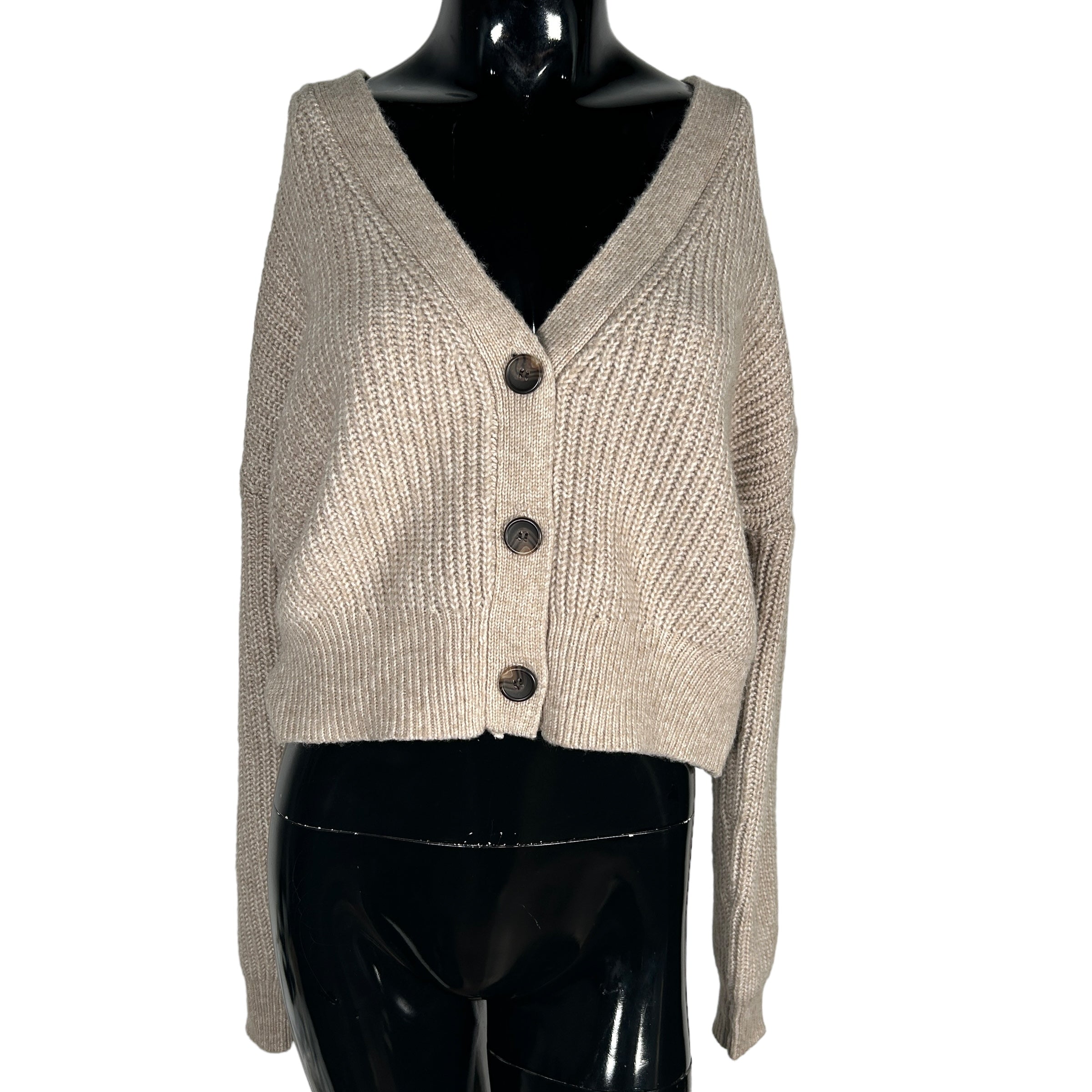 HUDSON NORTH Knitted Beige V Cropped Cardigan