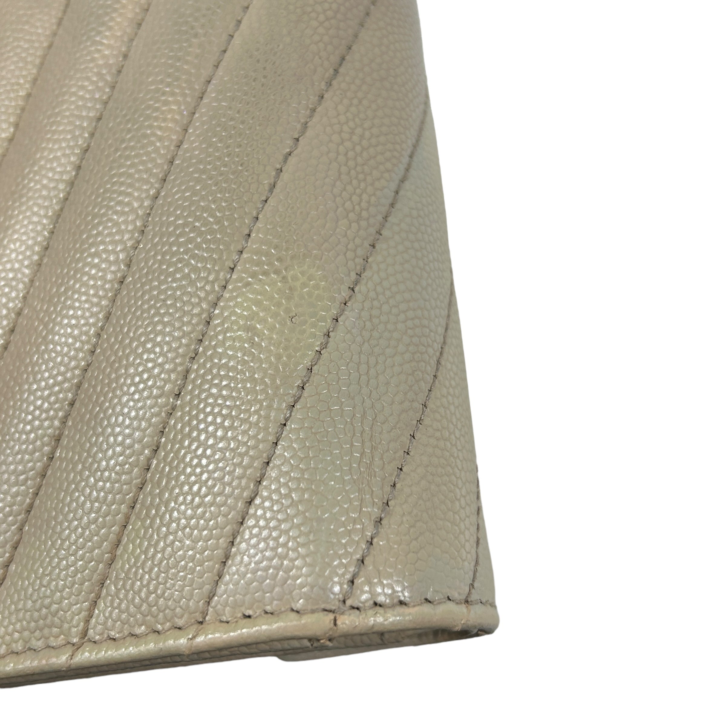 Grained Beige Chevron Leather Wallet w/GHW