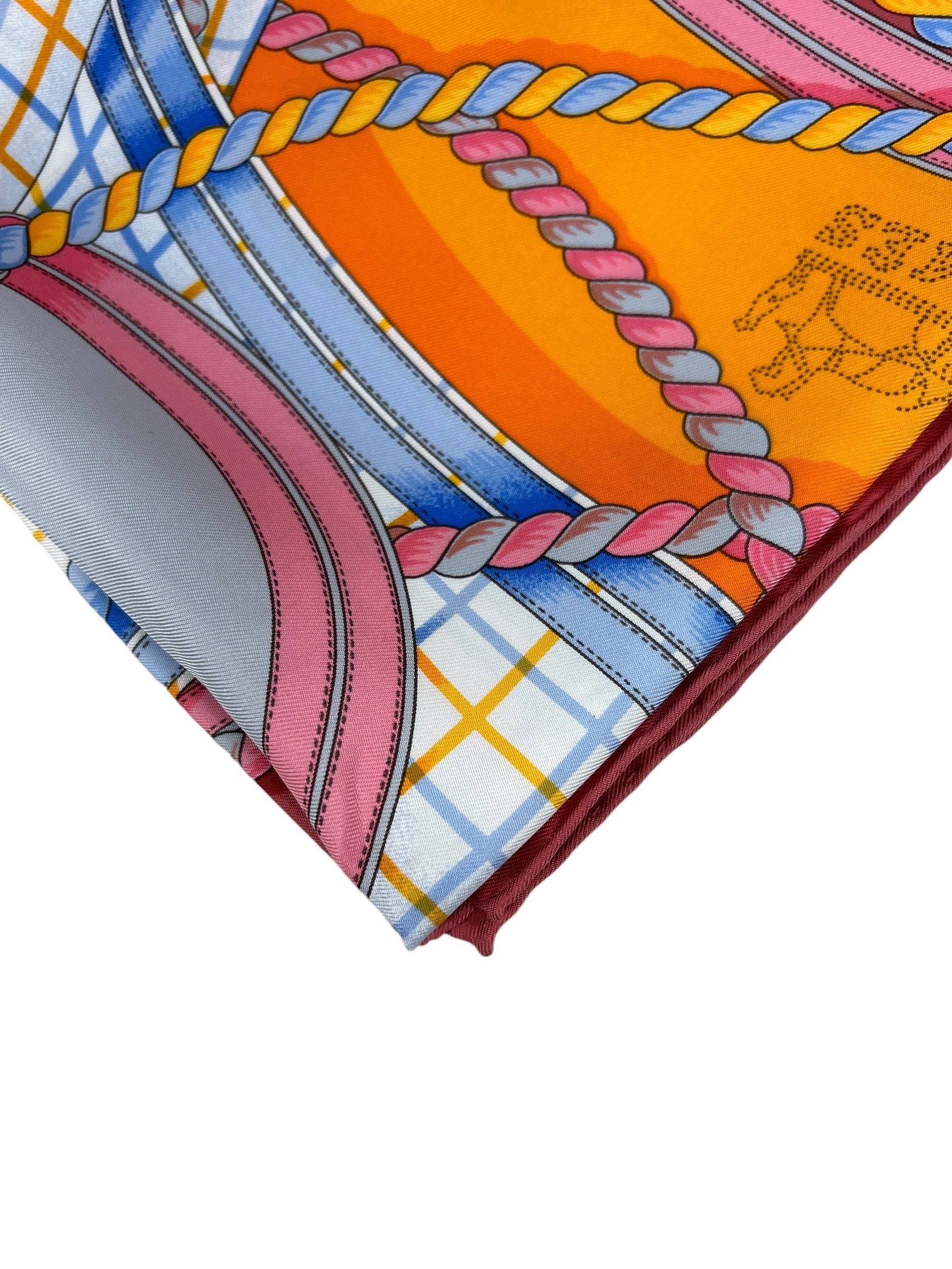 Pink/Light Grey/Orange/ Blue/Light Blue/ Yellow “Grand Tenue” 90 cm Silk Scarf