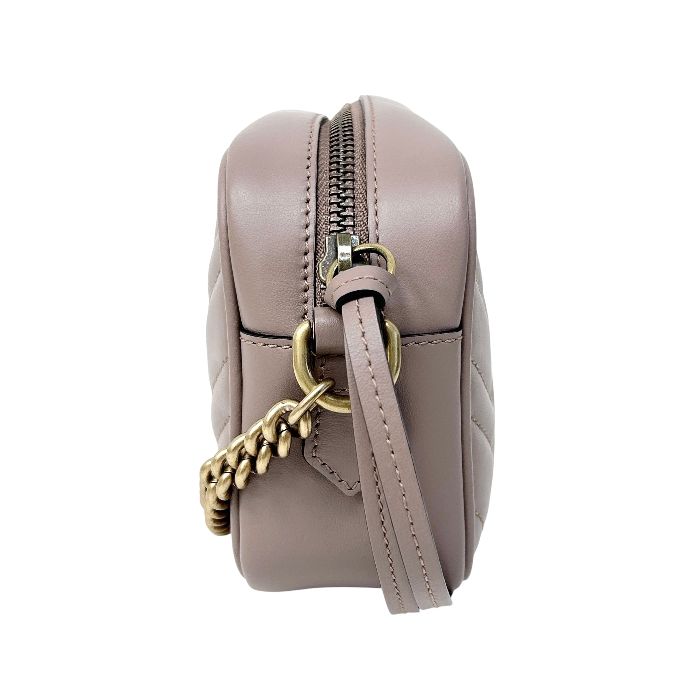 Taupe Quilted Leather Marmont Mini Camera Bag w/GHW