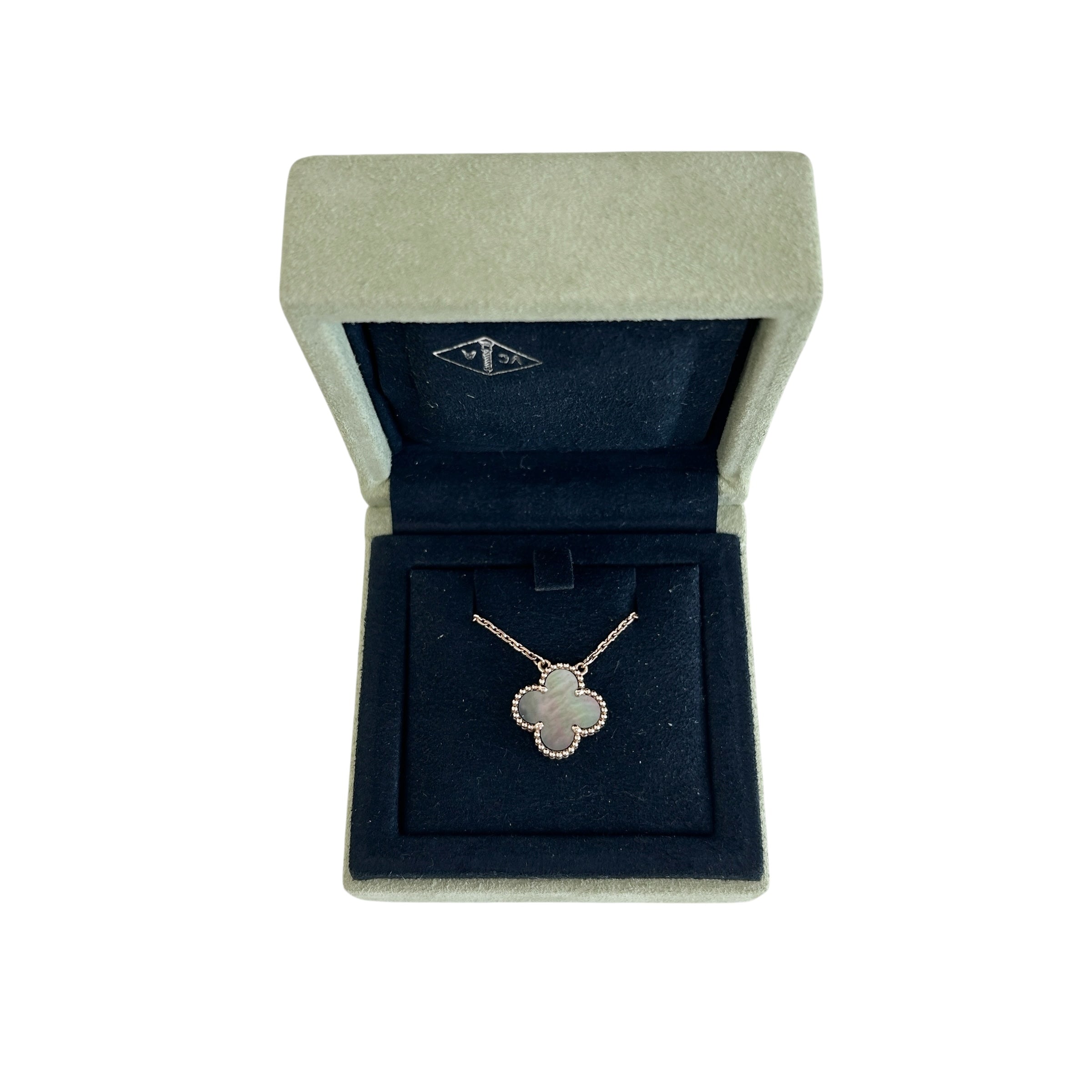 Grey Mother Of Pearl Vintage Alhambra Pendant Necklace w/RGHW