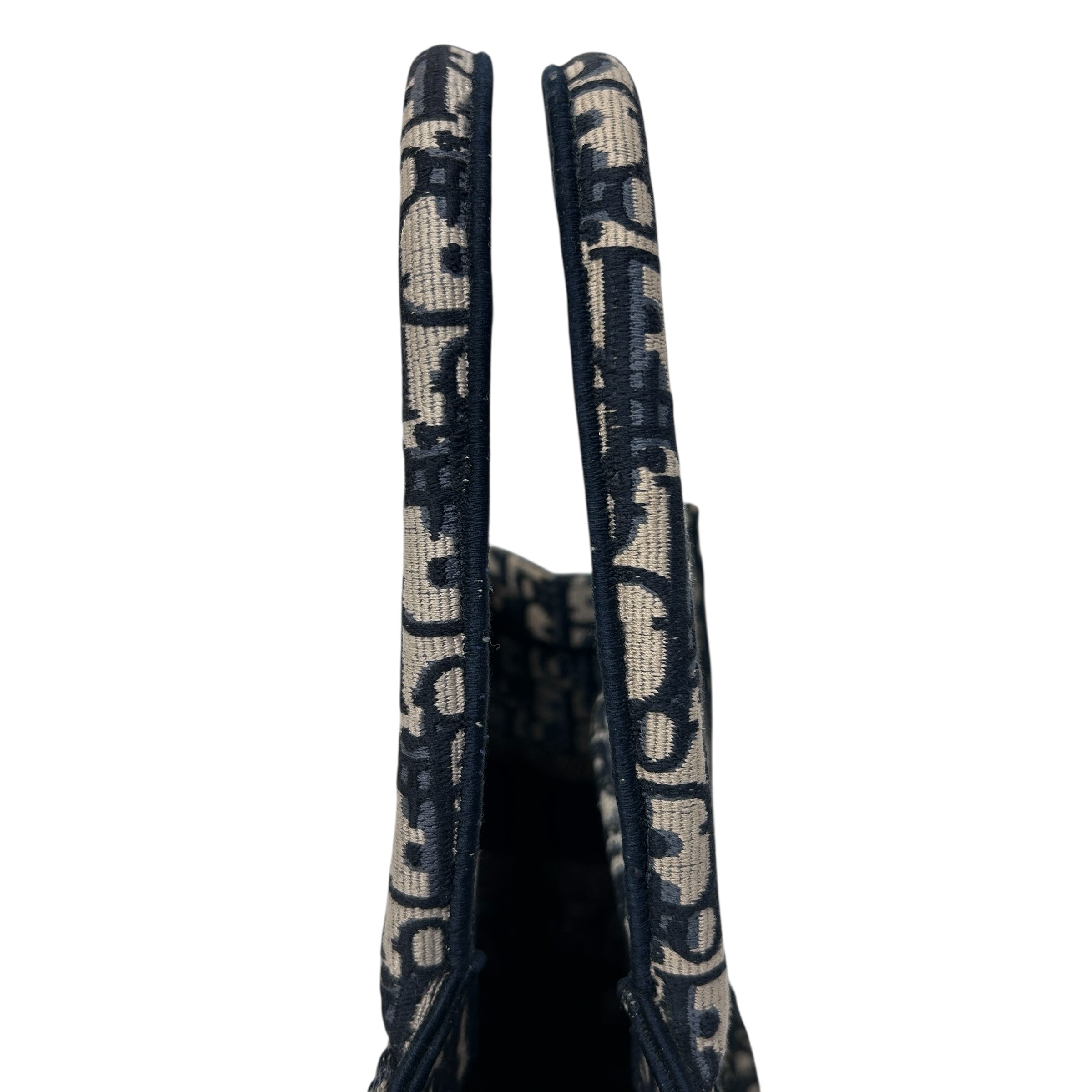 Ecru and Blue Oblique Embroidery Medium Book Tote