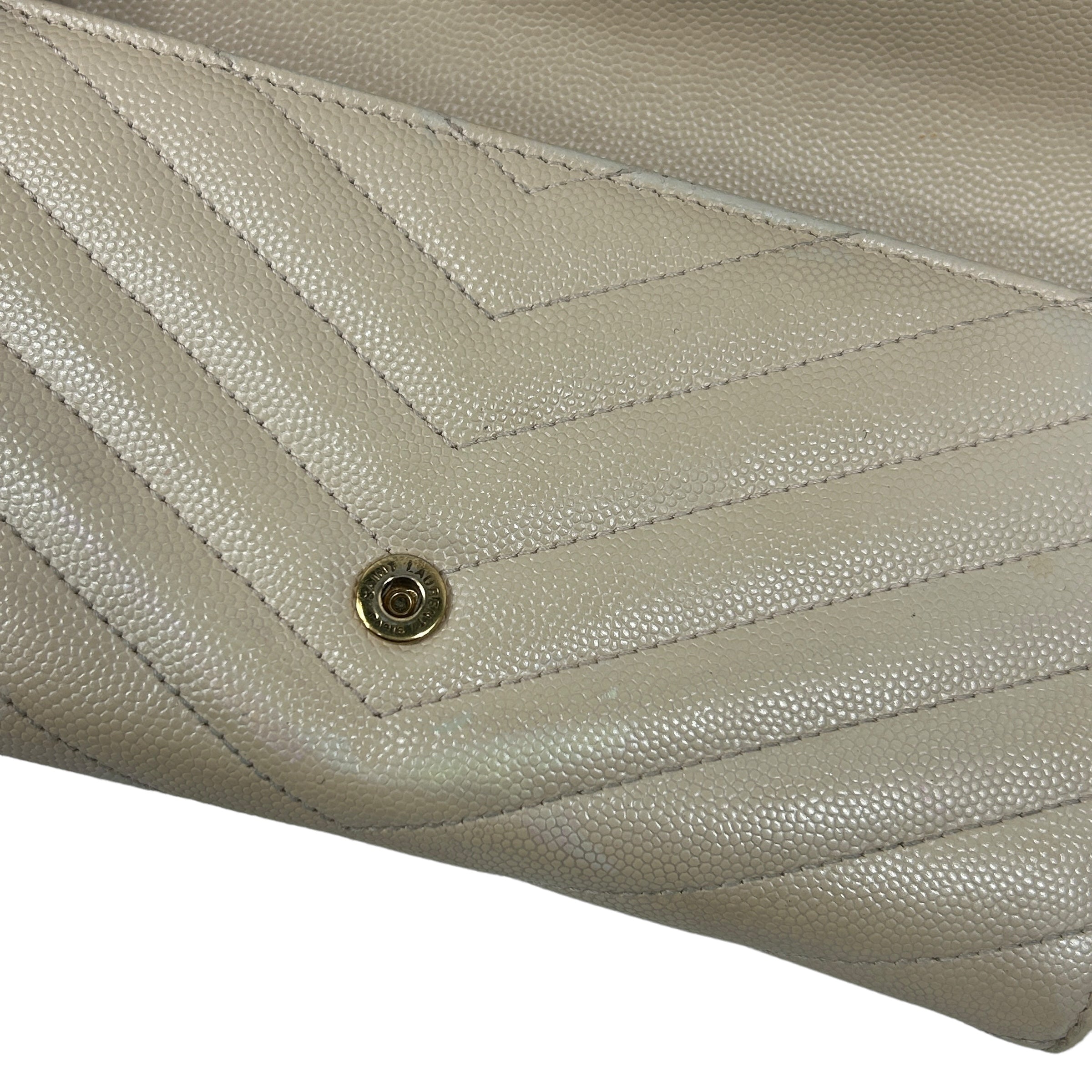 Grained Beige Chevron Leather Wallet w/GHW