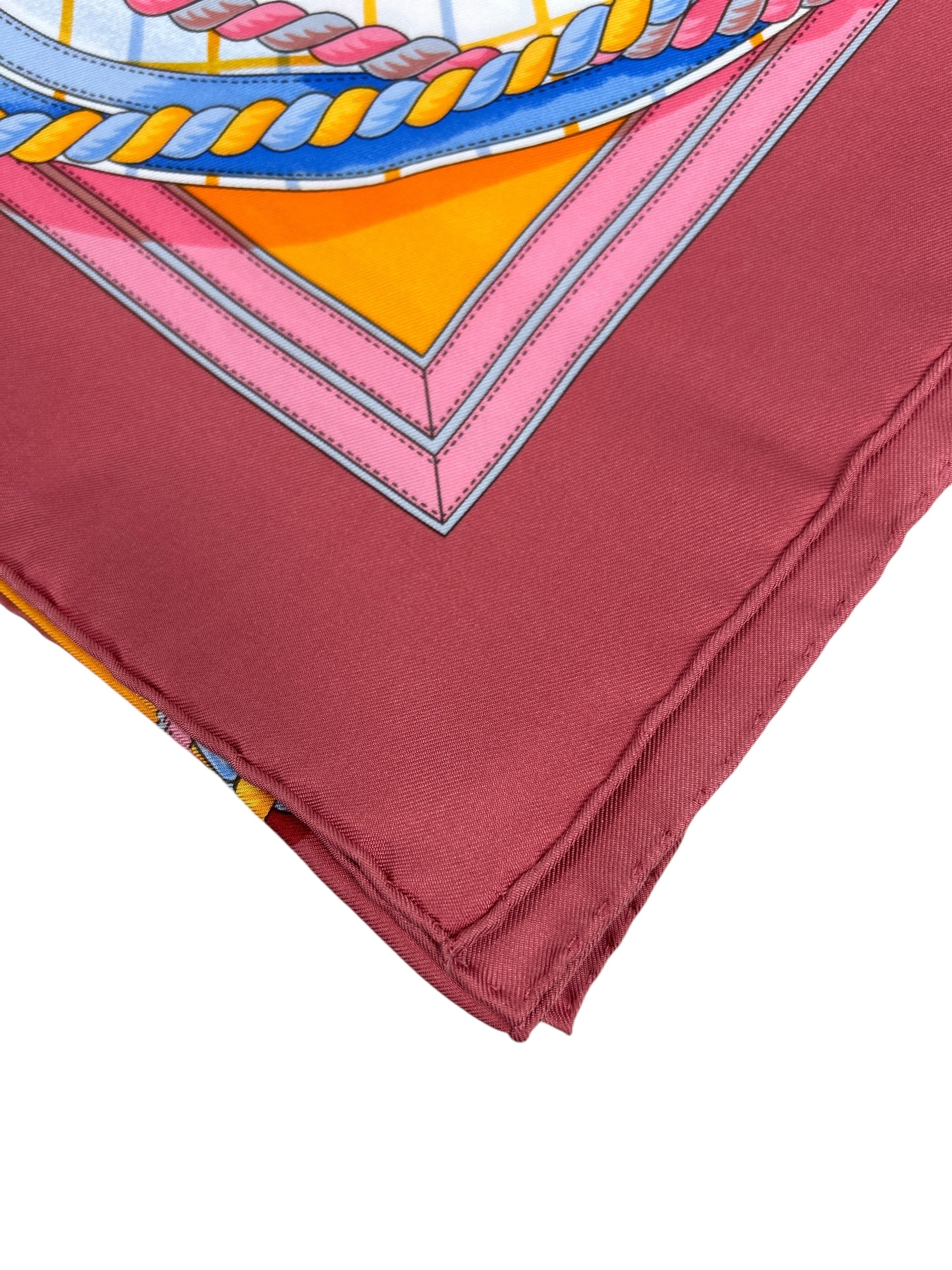 Pink/Light Grey/Orange/ Blue/Light Blue/ Yellow “Grand Tenue” 90 cm Silk Scarf