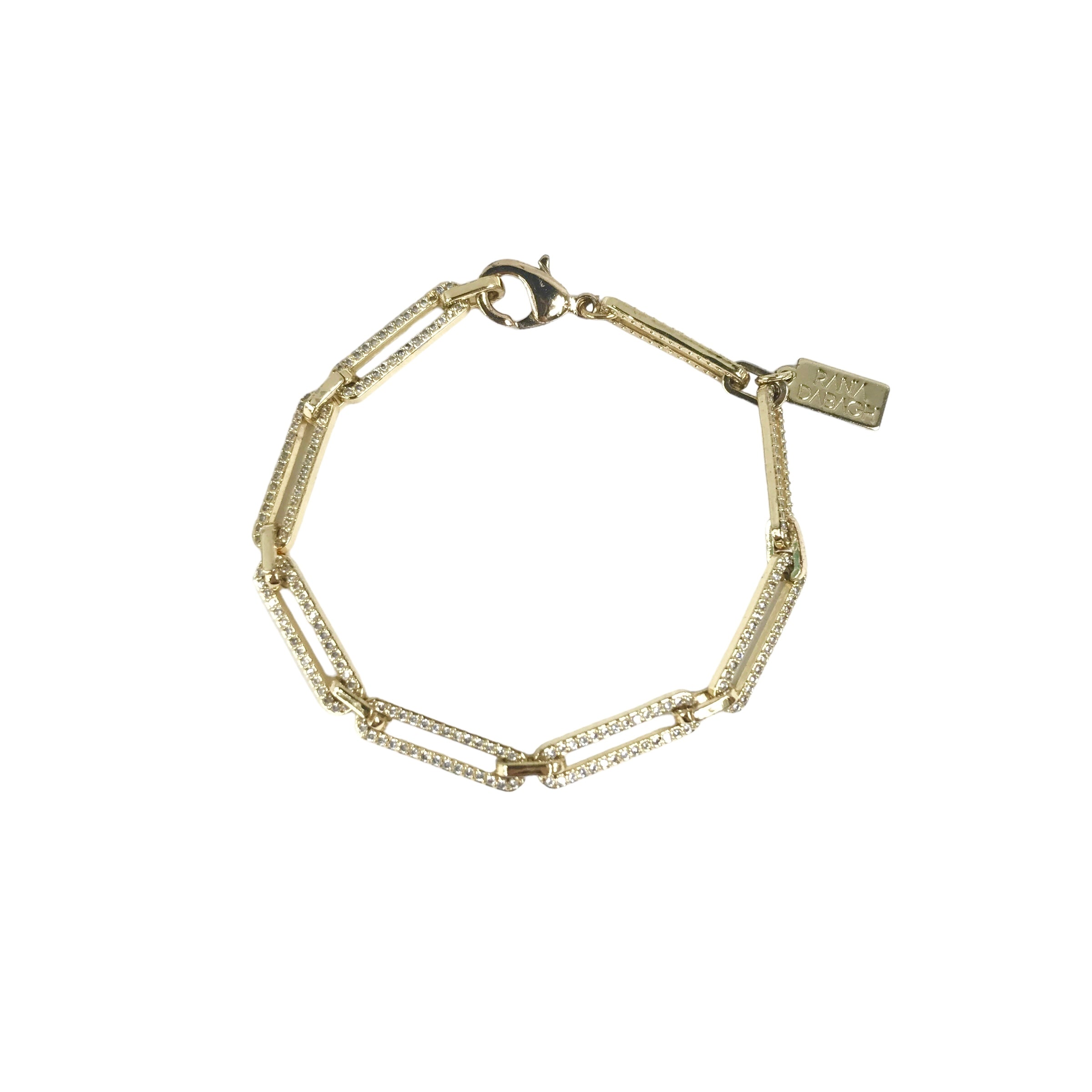 RAINA DABAGH Gold Plated Silver w/Crystals Interlocking Rectangle Chain Link Bracelet