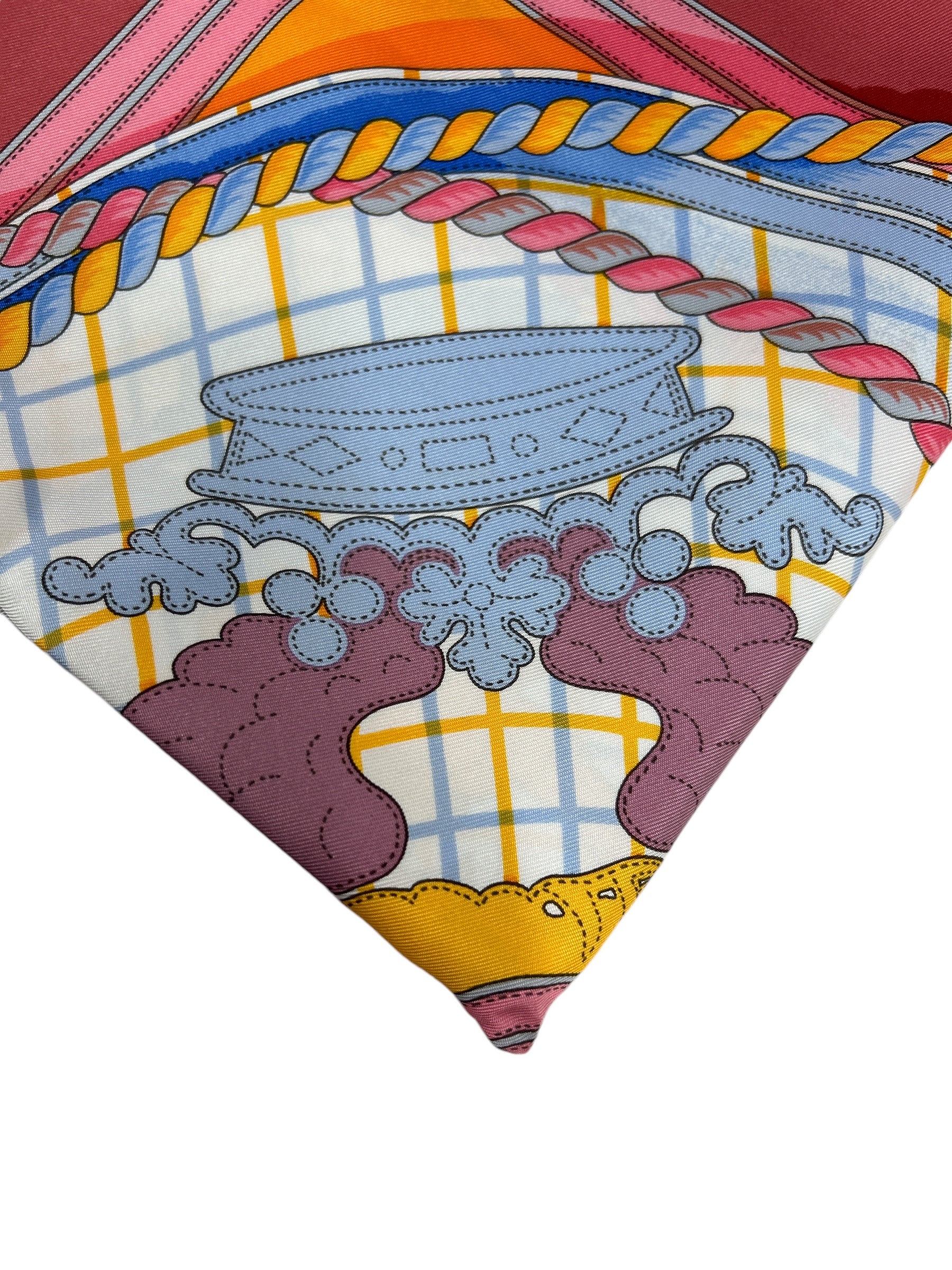 Pink/Light Grey/Orange/ Blue/Light Blue/ Yellow “Grand Tenue” 90 cm Silk Scarf